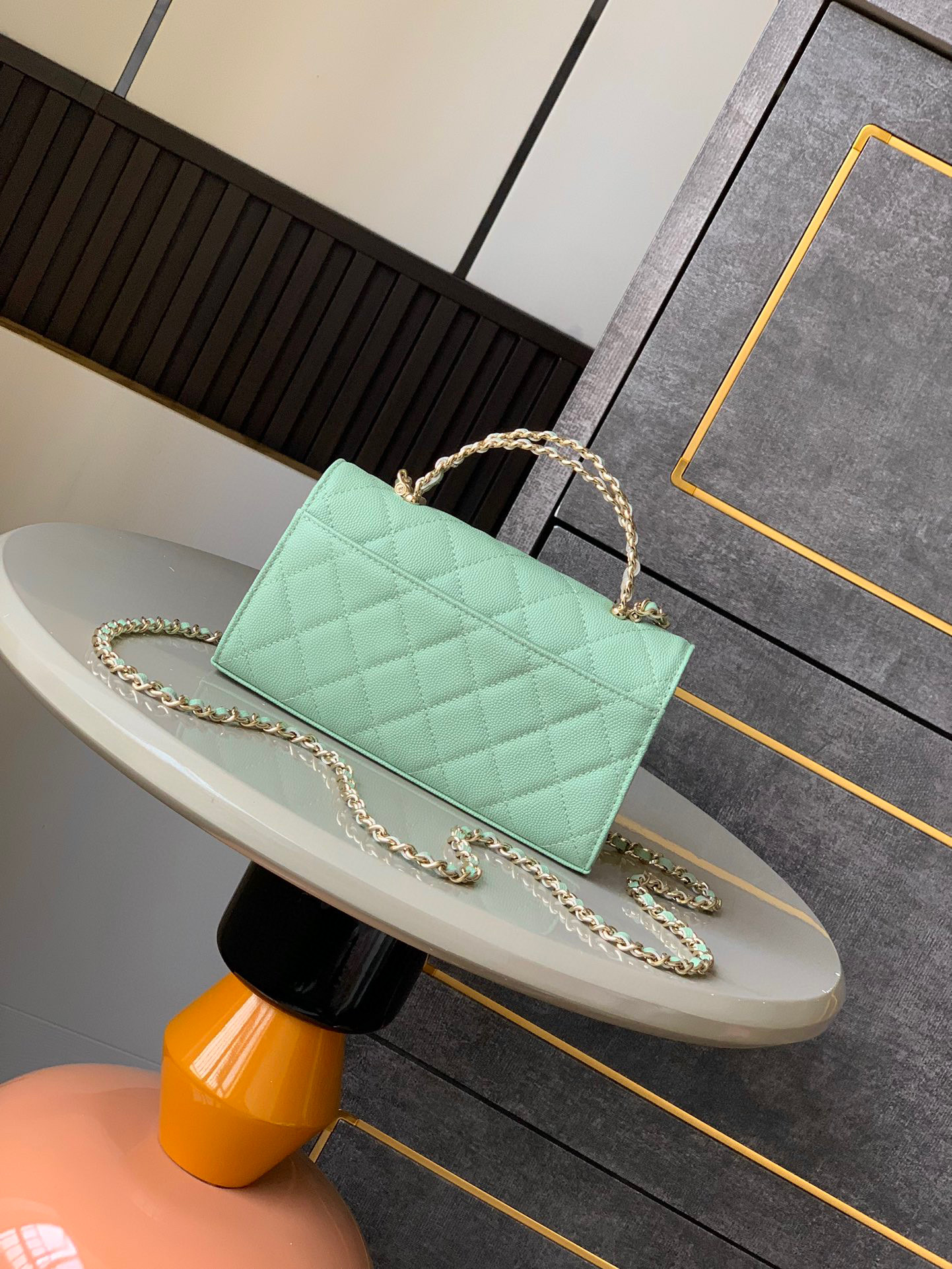 Chanel 25s Cross Handle Kelly Leather Horizontal Edition Large light green