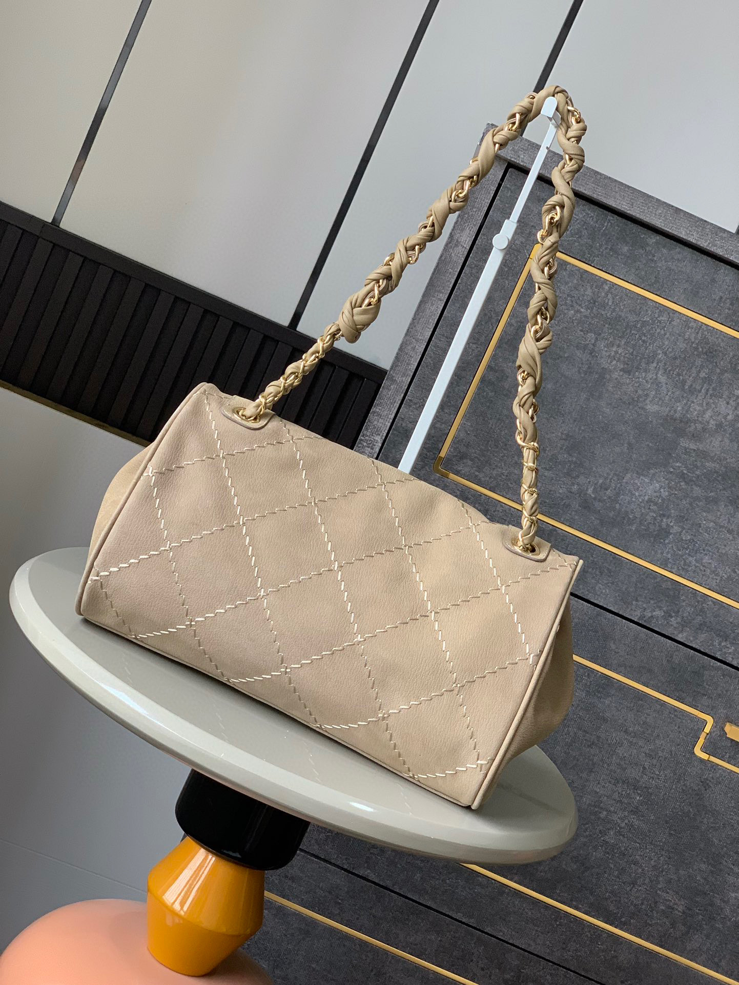 Chanel Fried Dough Twists chain hobo suede underarm bag black brown