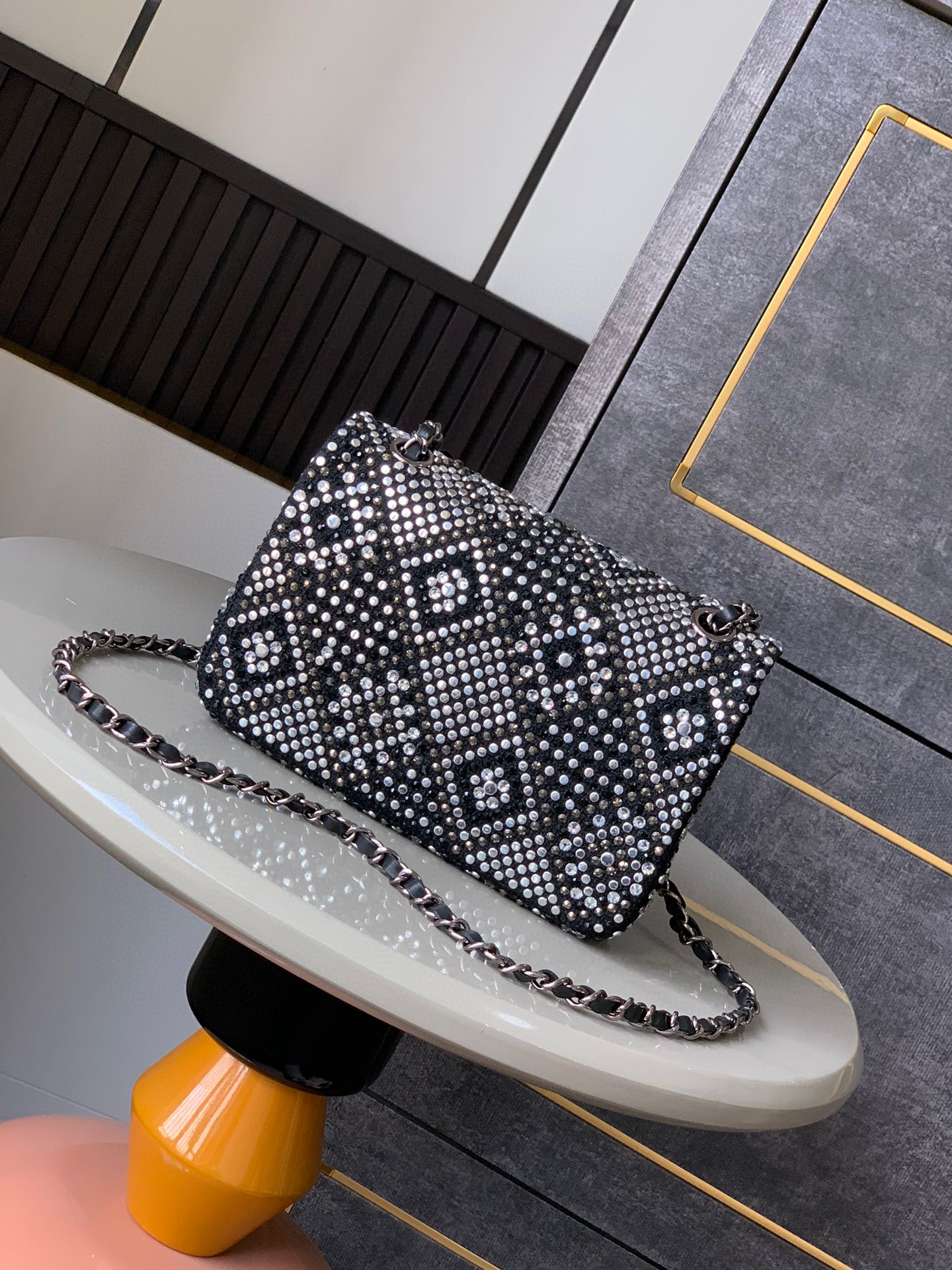 Chanel CF Mini Full Diamond Limited Chain Bag black