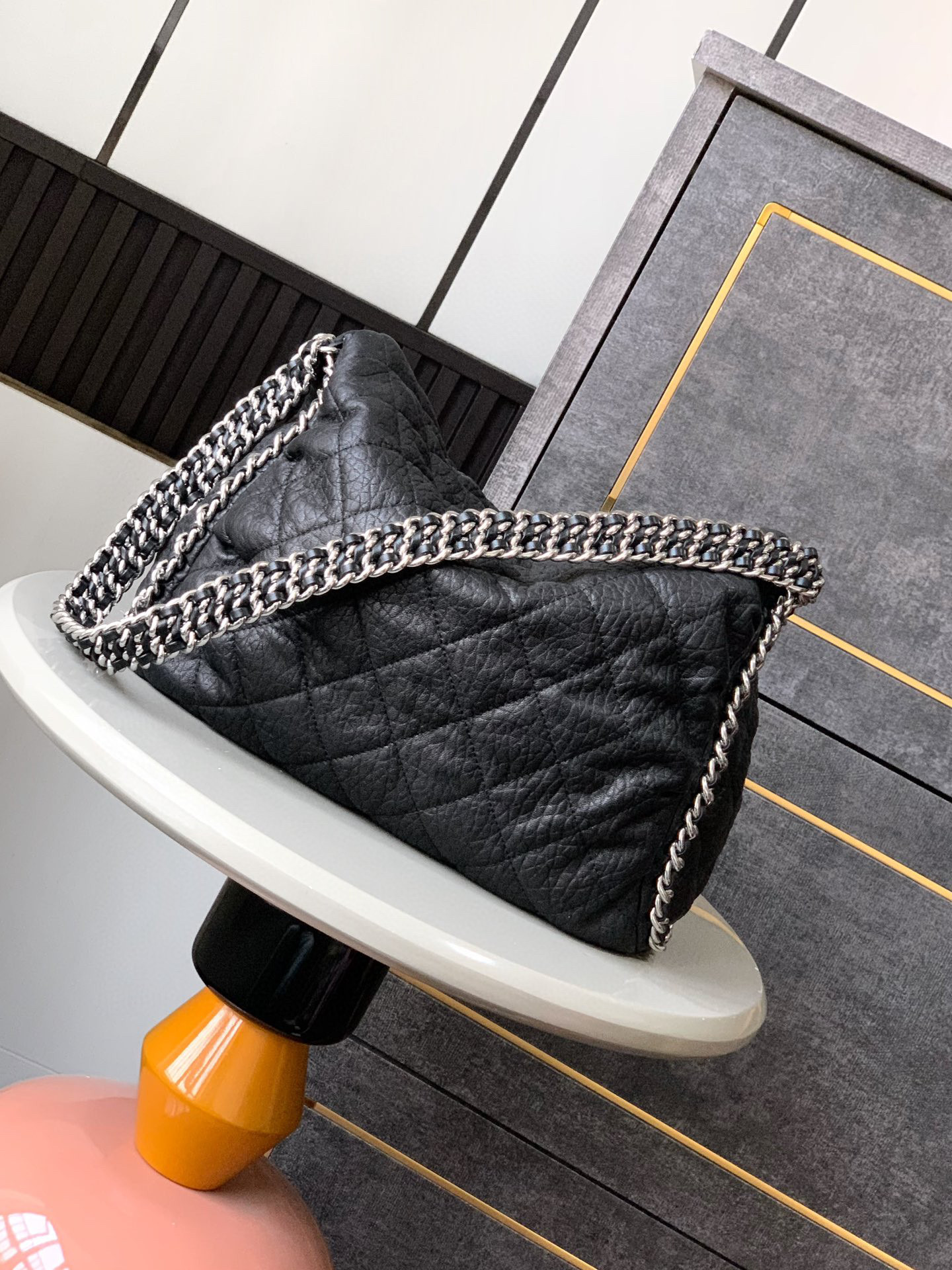 Chanel Black Silver Multi Chain Hobo Underarm Bag