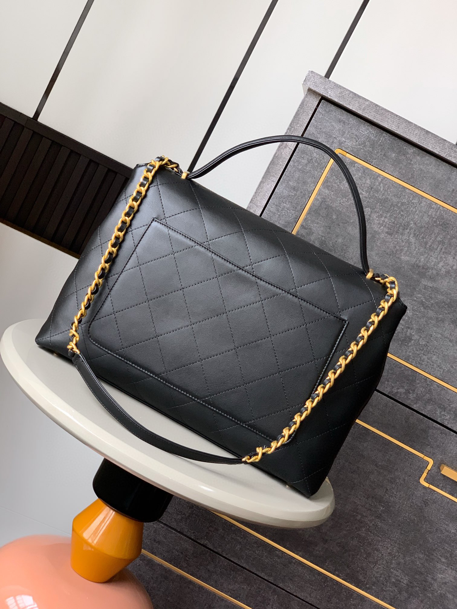 Chanel 25s Black Gold Official Document Cover Bag Large