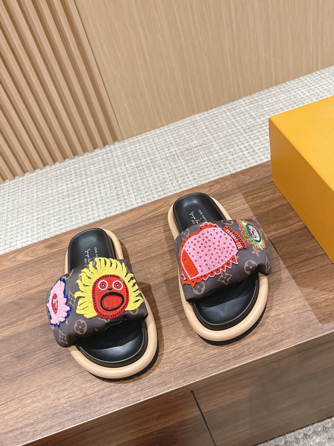 Louis Vuitton X Yayoi Kusama Flat Fashion Slippers brown yellow