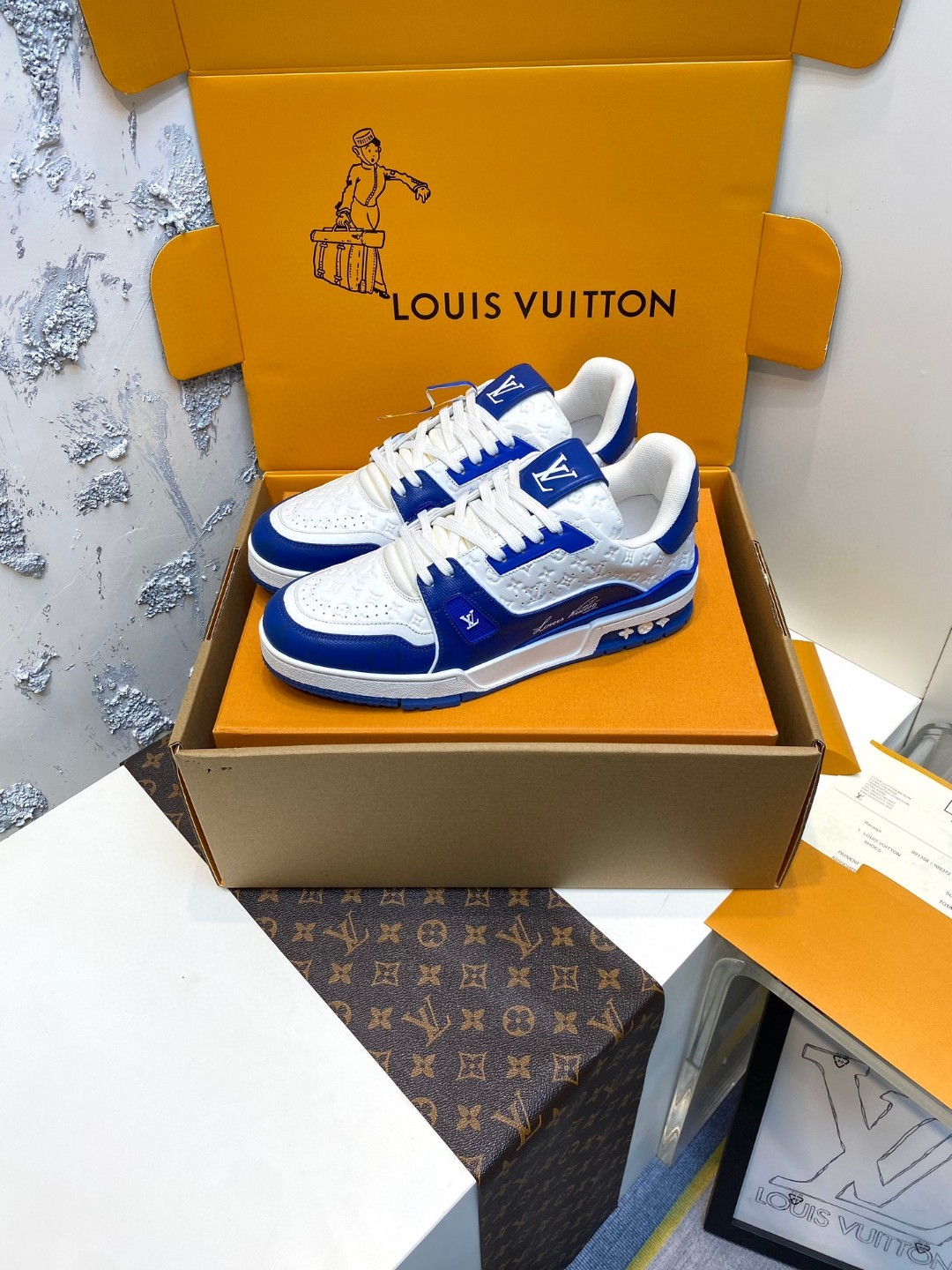 Louis Vuitton X Tyler  Trainer logo printed sneakers  blue white