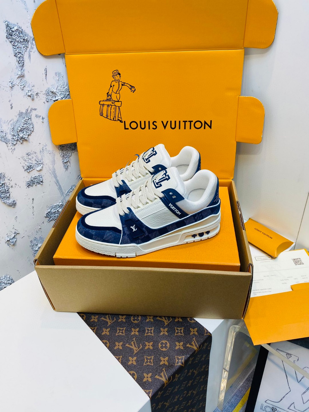 Louis Vuitton X Tyler Trainer checkerboard sneakers blue white