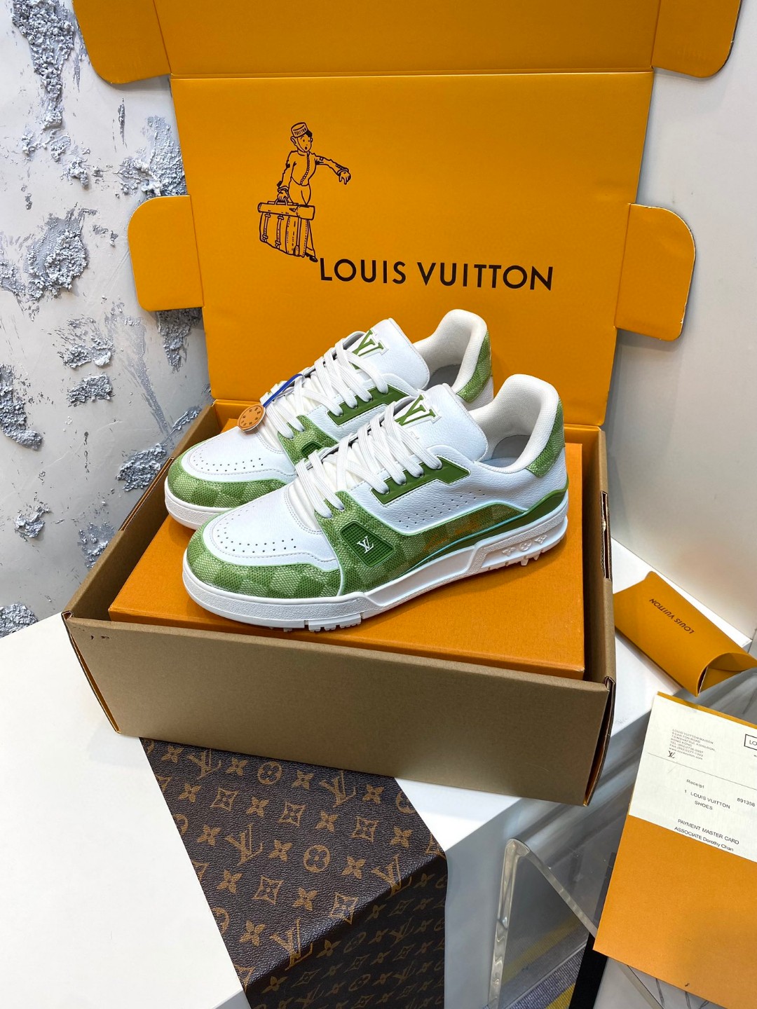 Louis Vuitton X Tyler Trainer Golf Palm Pattern Sneakers green