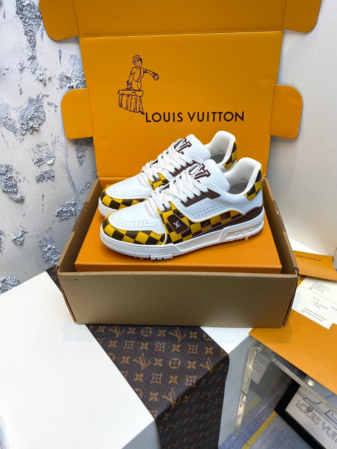 Louis Vuitton X Tyler Trainer Golf Palm Pattern Sneakers yellow