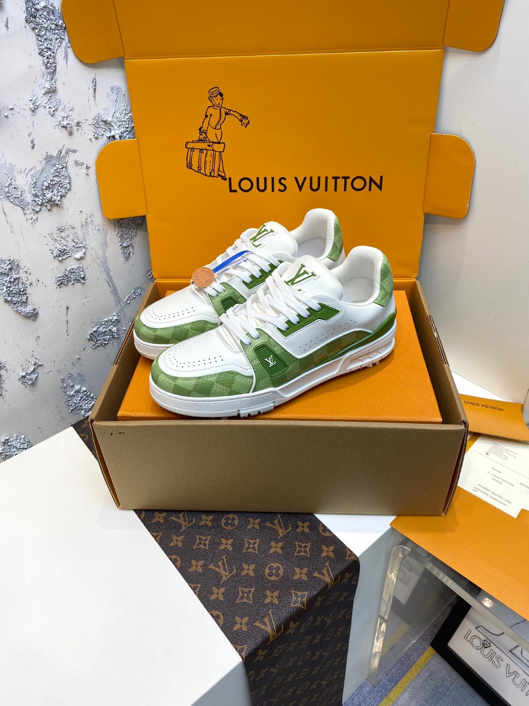 Louis Vuitton X Tyler Trainer Golf Lychee Pattern Sneakers green