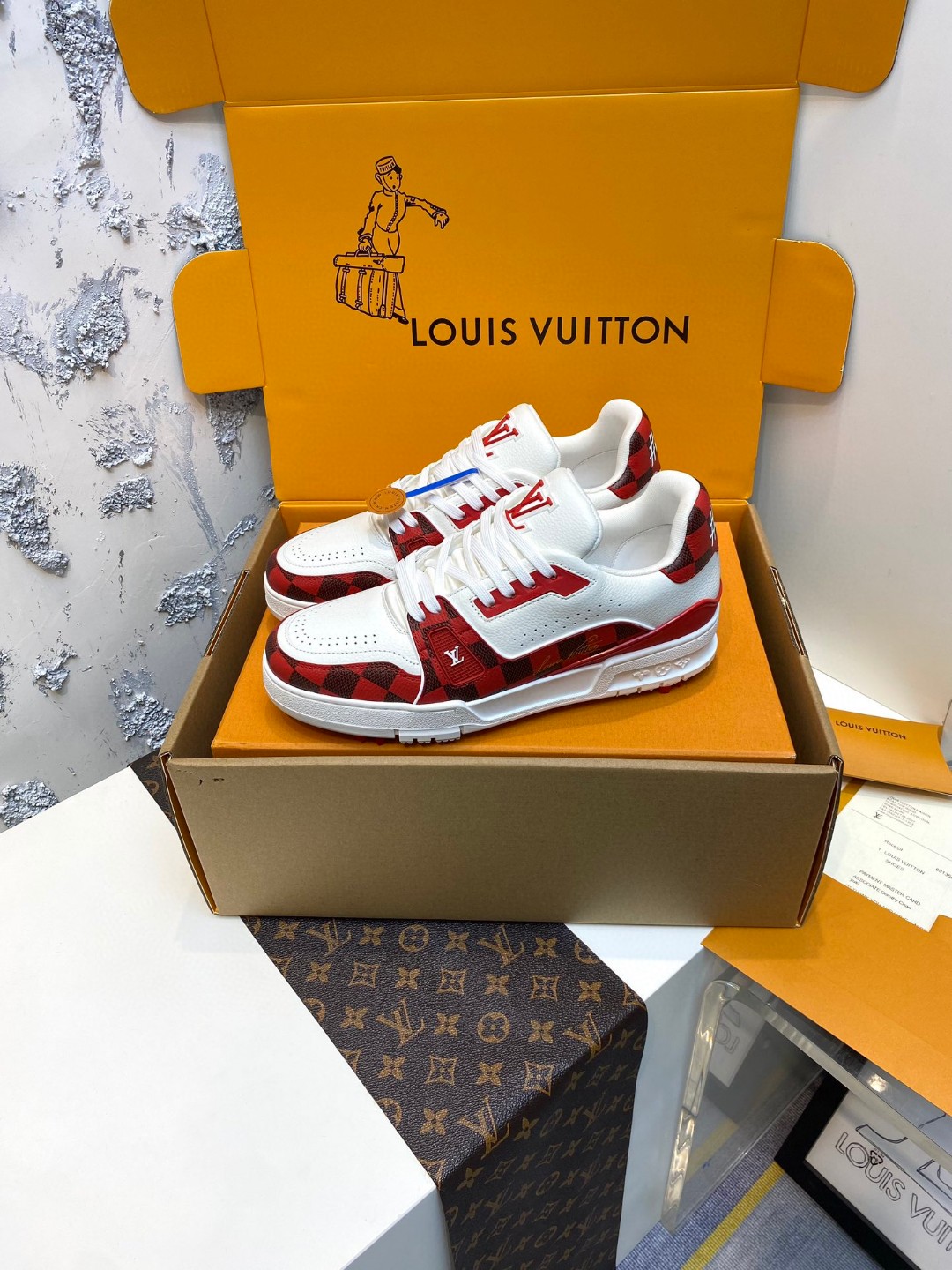 Louis Vuitton X Tyler Trainer Golf Lychee Pattern Sneakers red