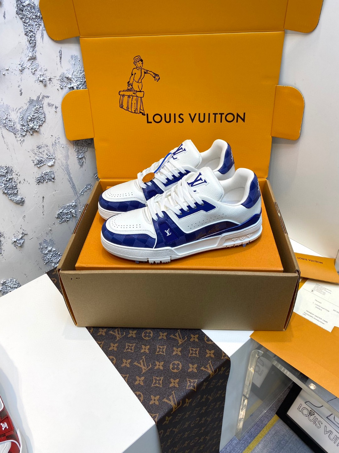 Louis Vuitton X Tyler Trainer Golf Lychee Pattern Sneakers blue