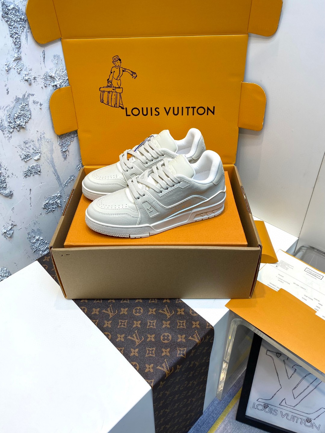 Louis Vuitton X Tyler Trainer crocodile patterned sneakers white