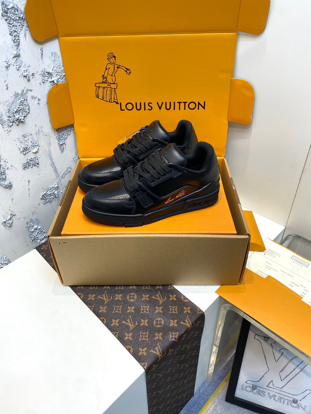 Louis Vuitton X Tyler Trainer crocodile patterned sneakers black