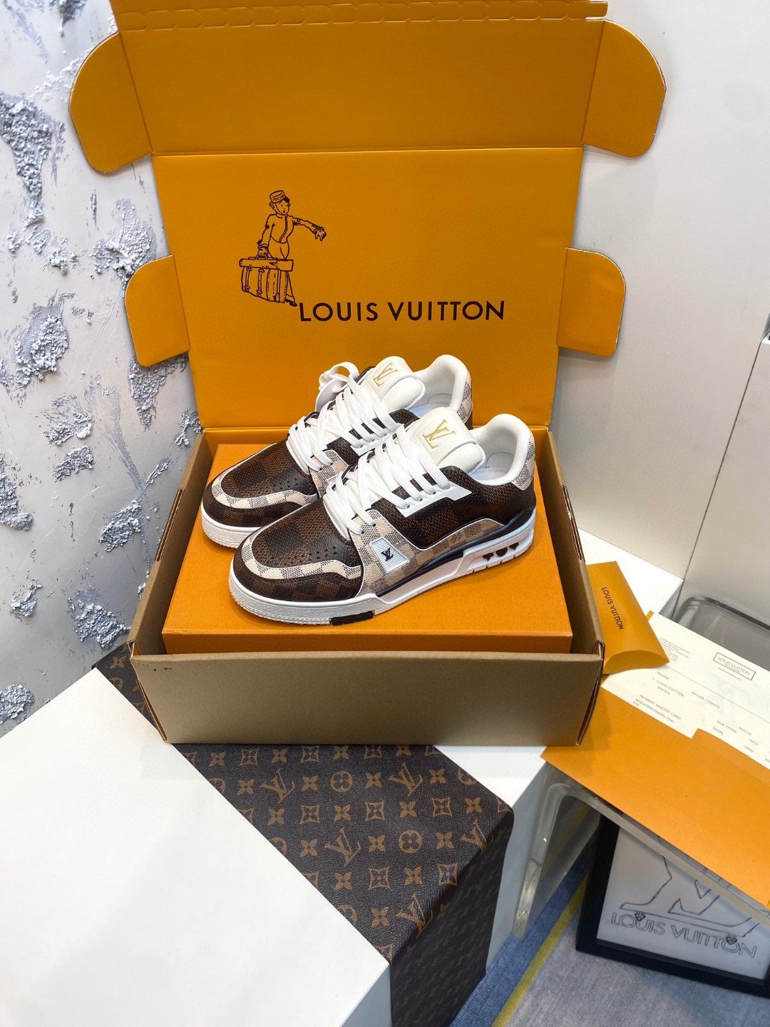 Louis Vuitton X Tyler Trainer Avocado Collection chessboard brown