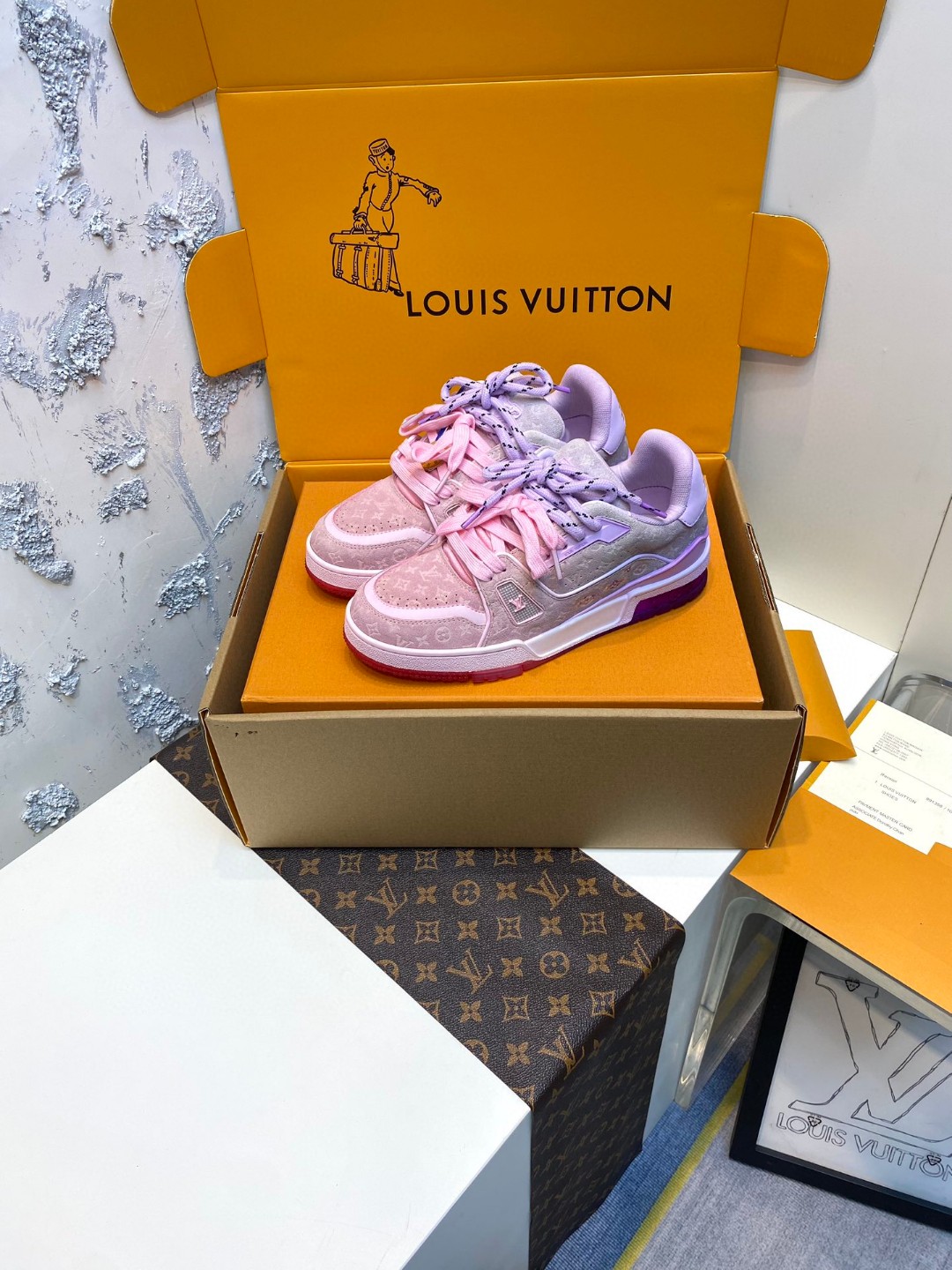 Louis Vuitton Trainer Sneakers Leather Collection pink