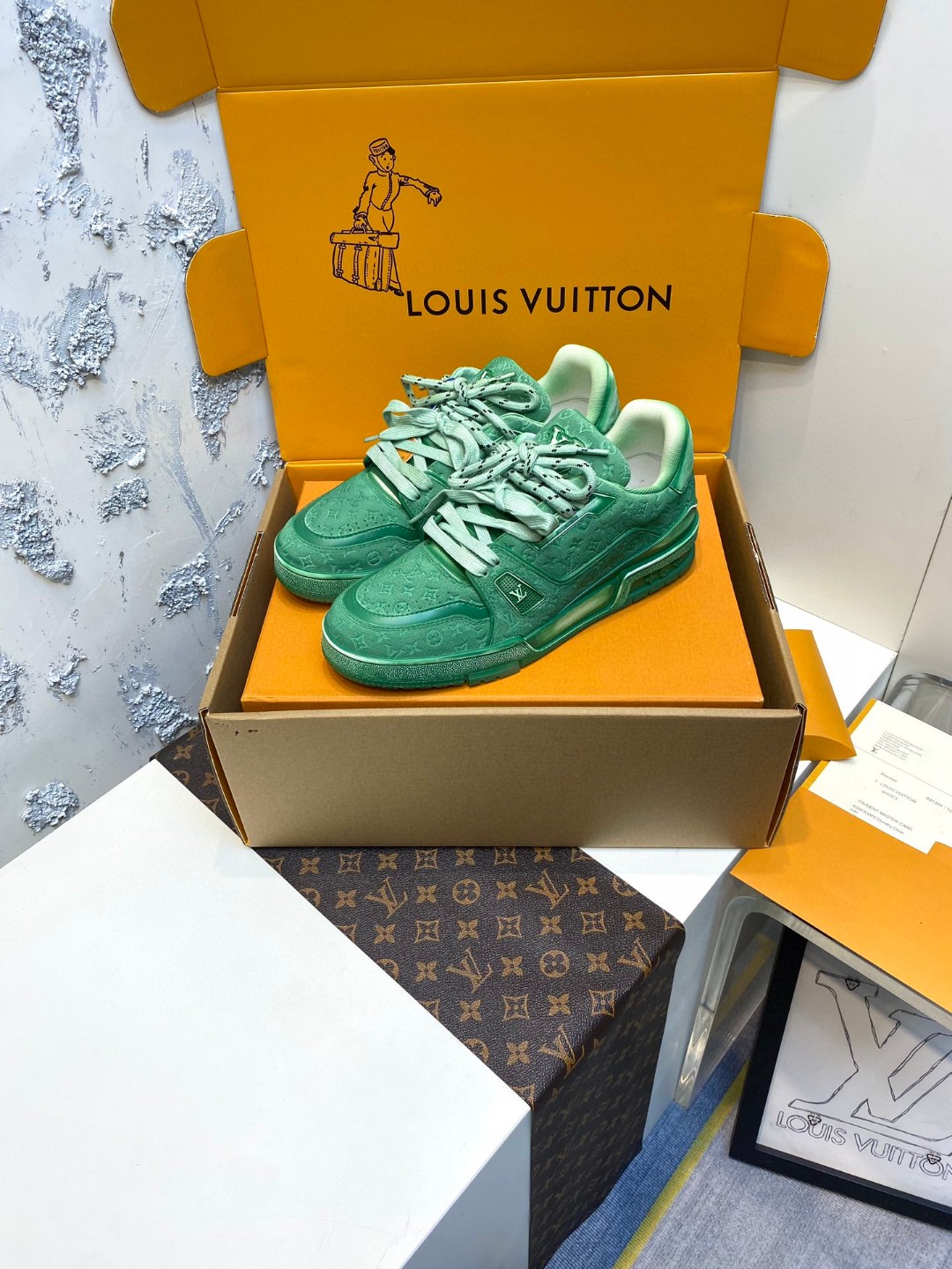 Louis Vuitton Trainer Sneakers Leather Collection green