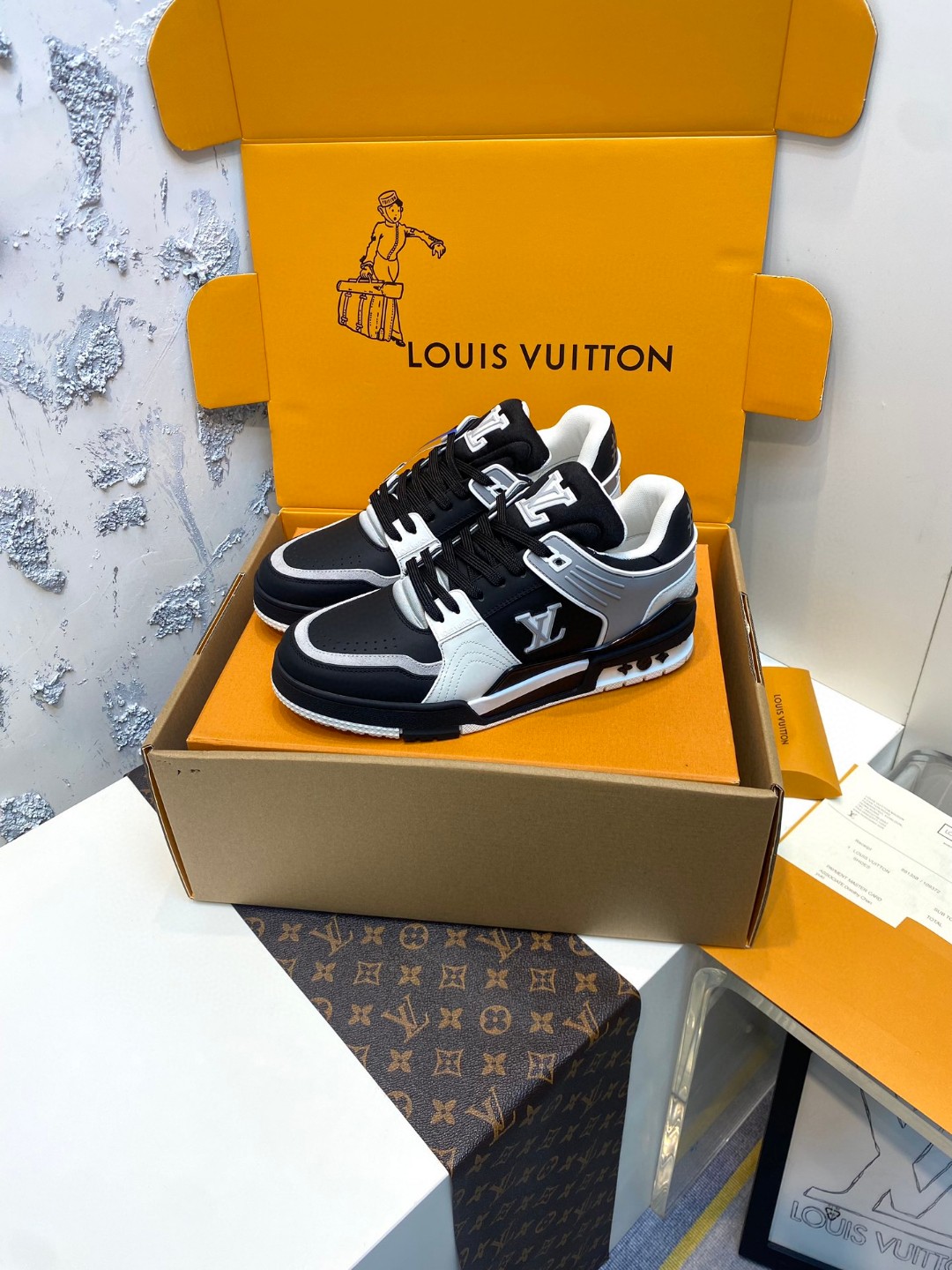 Louis Vuitton Trainer Sneakers Special Edition black white grey
