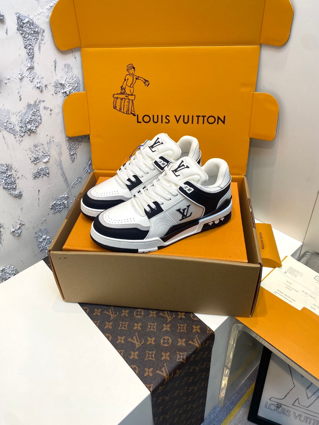 Louis Vuitton Trainer Sneakers Special Edition black white