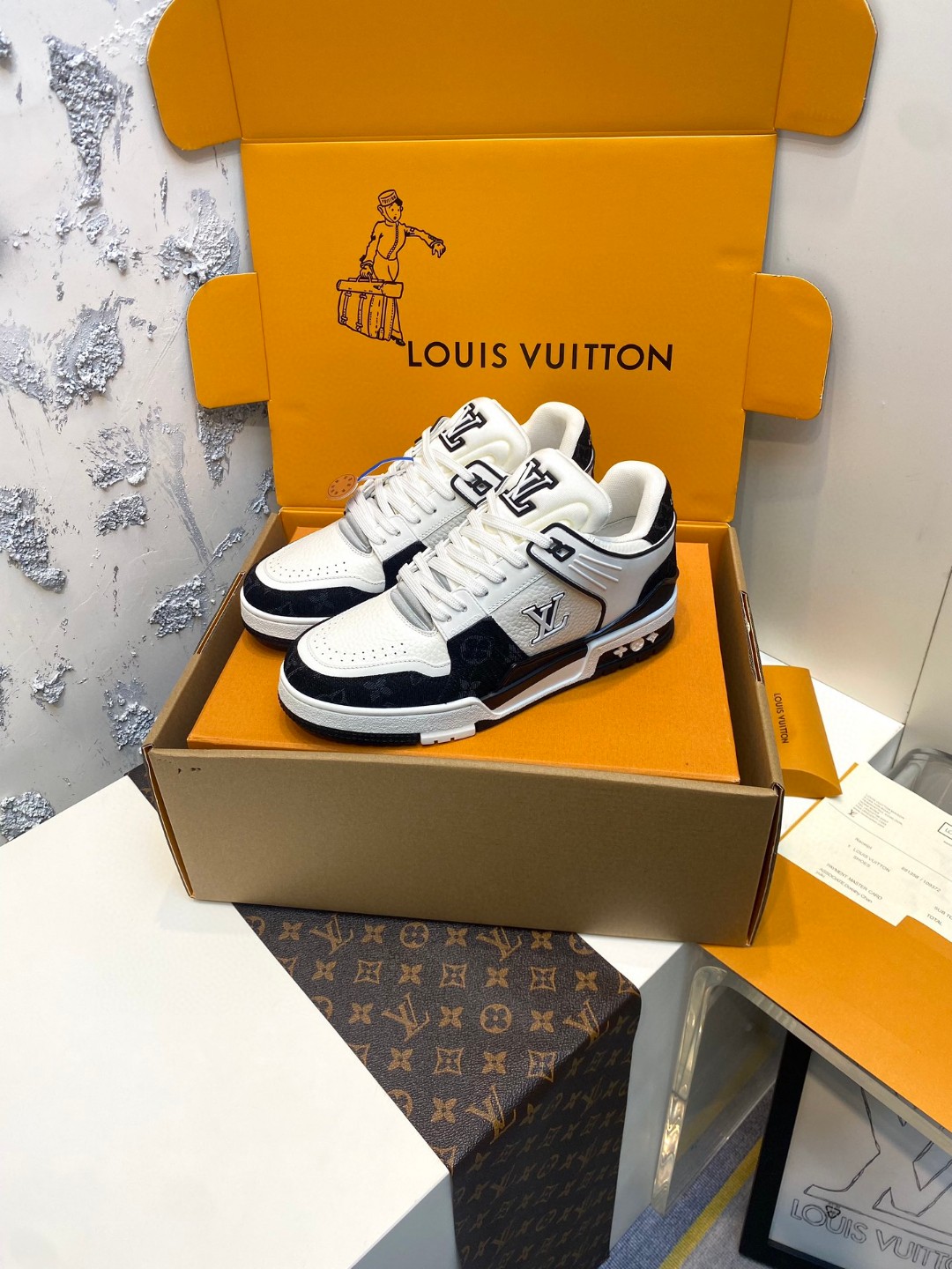 Louis Vuitton Trainer Sneakers Special Edition black white