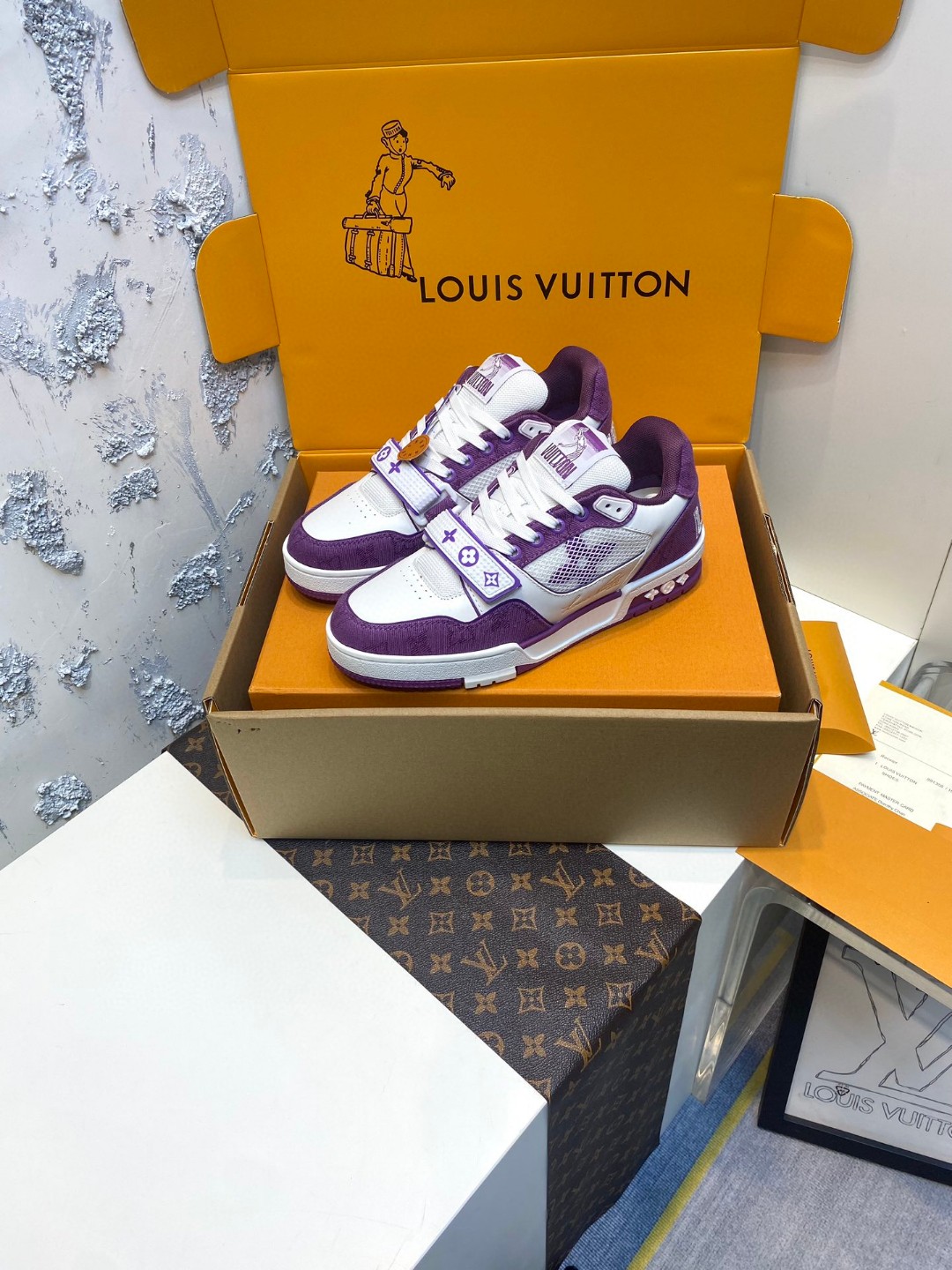 Louis Vuitton Trainer denim sneakers white purple