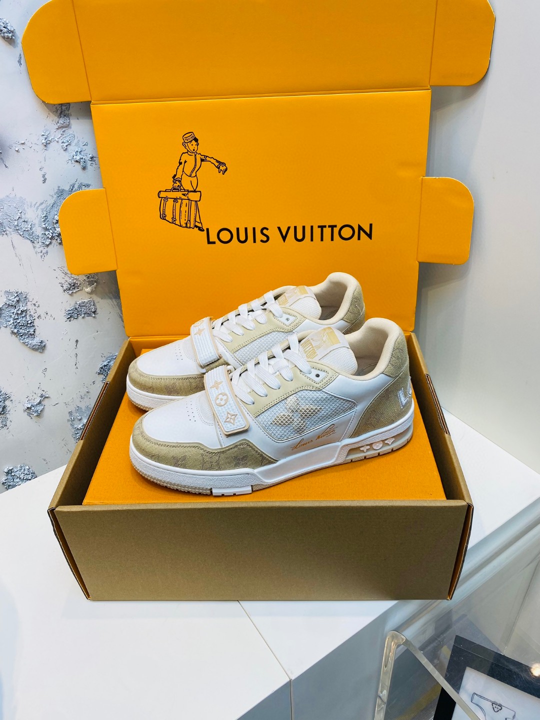 Louis Vuitton Trainer denim sneakers khaki