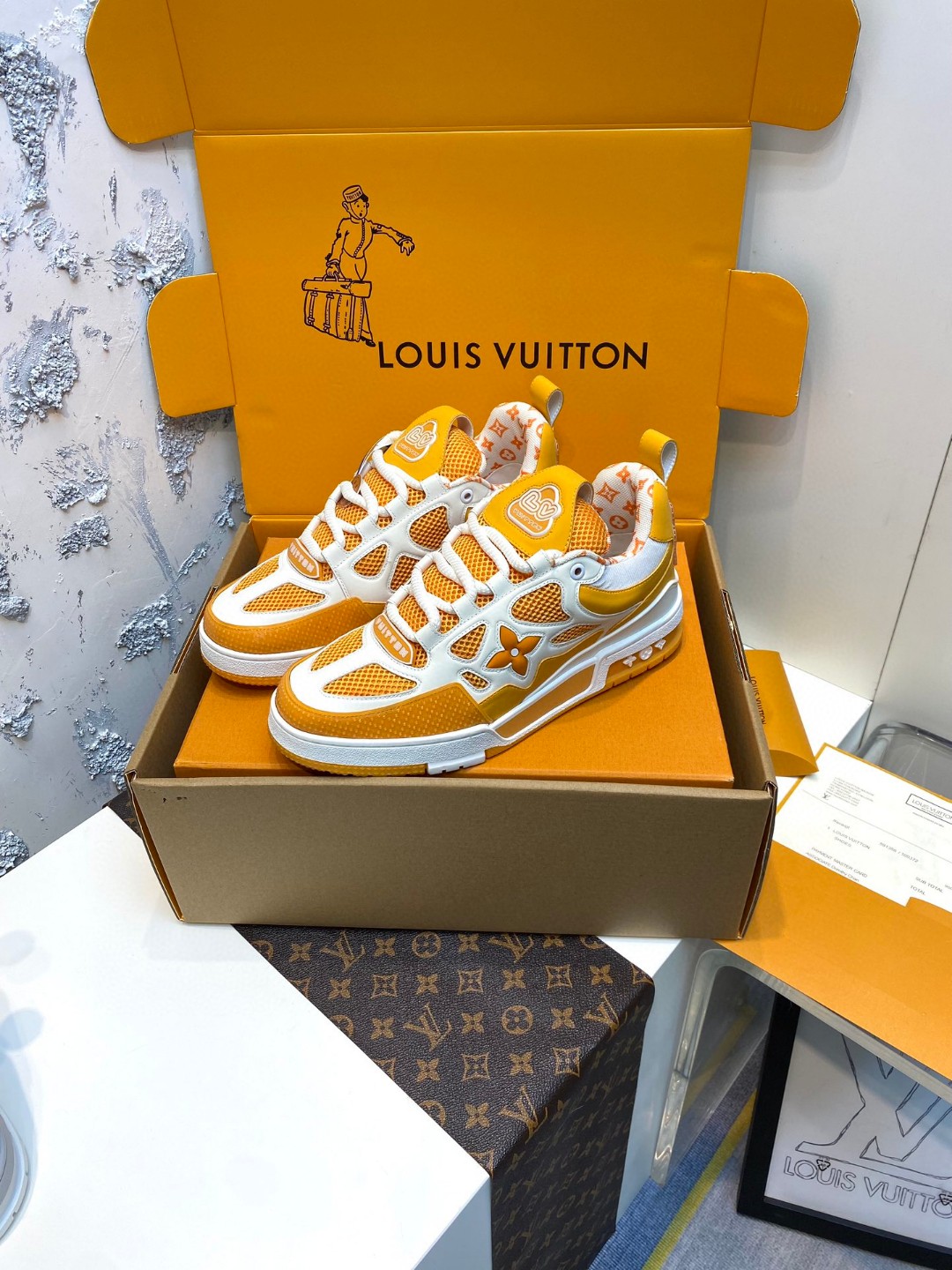 Louis Vuitton Skate flower sneakers orange white