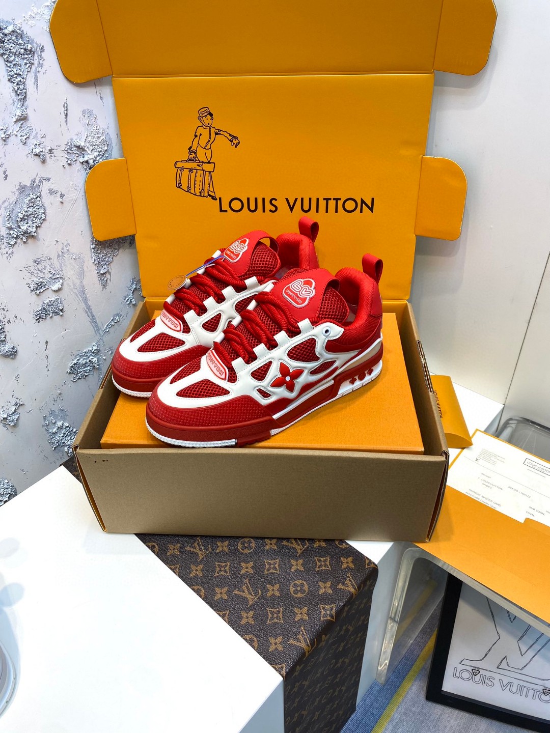 Louis Vuitton Skate flower sneakers red white