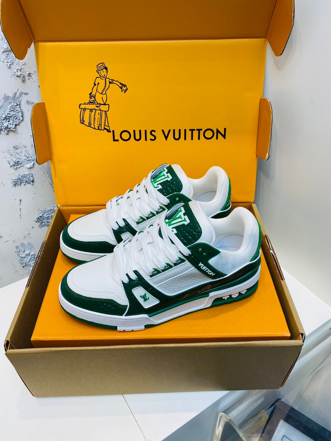 Louis Vuitton X Tyler Trainer stone pattern sneakers white green