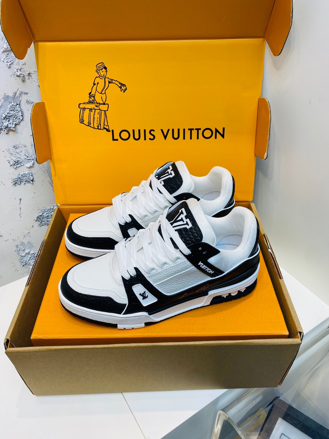 Louis Vuitton X Tyler Trainer stone pattern sneakers white black