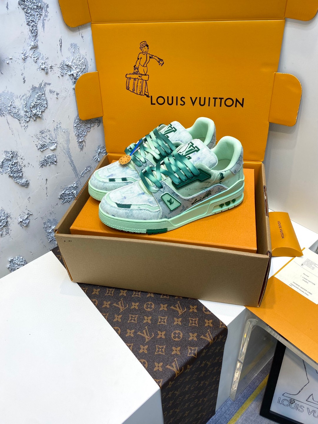Louis Vuitton Trainer denim sneakers green