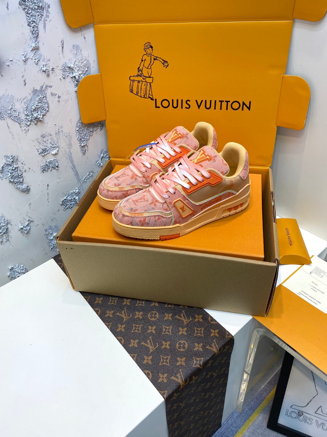Louis Vuitton Trainer denim sneakers red