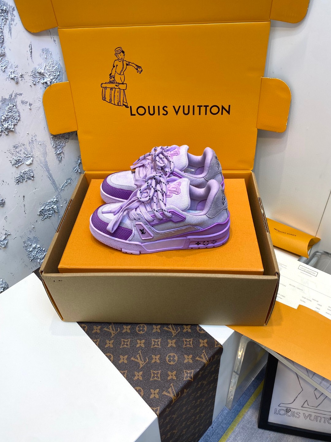 Louis Vuitton X Tyler Trainer washed printed sneakers purple
