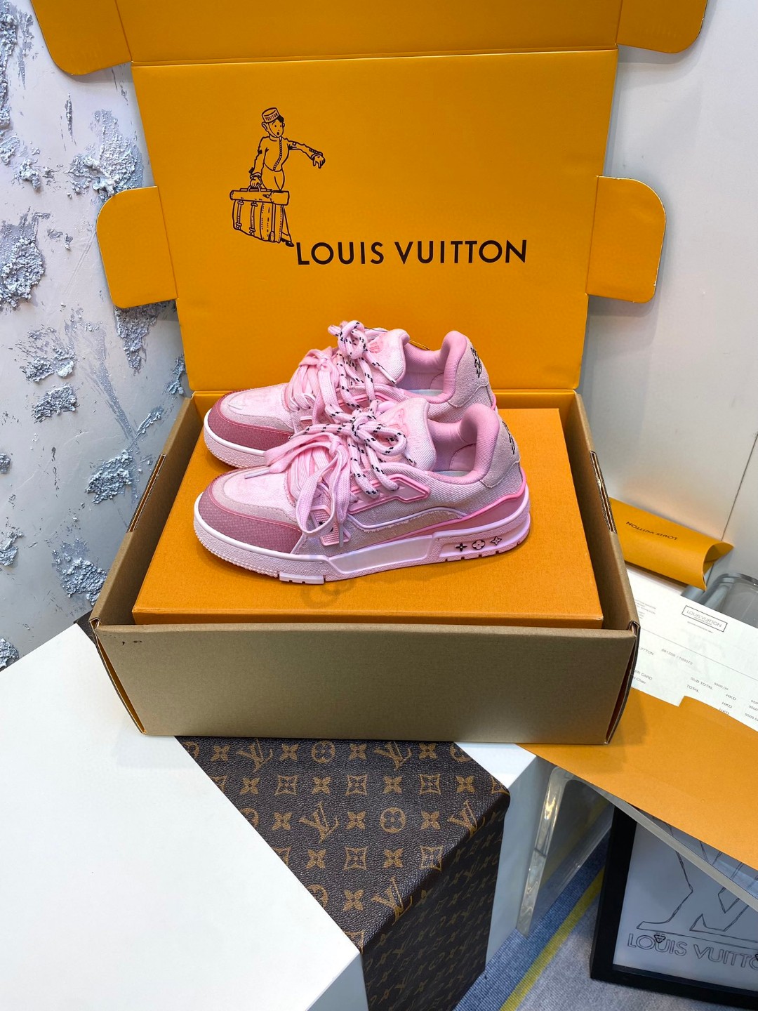 Louis Vuitton X Tyler Trainer washed printed sneakers pink