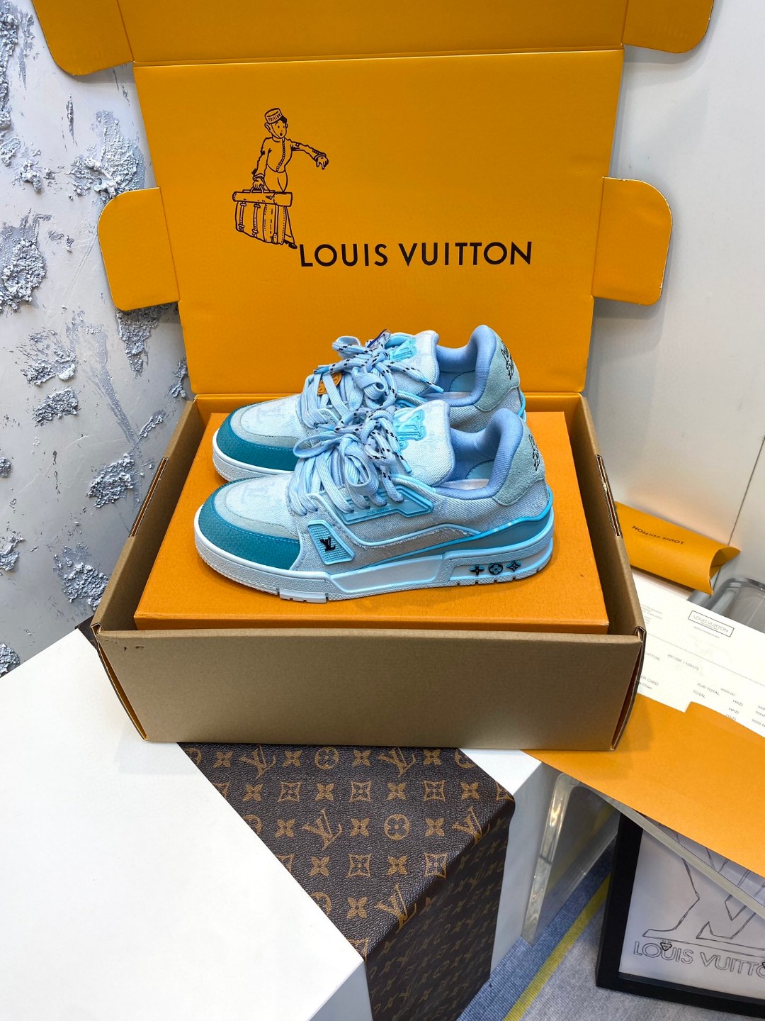 Louis Vuitton X Tyler Trainer washed printed sneakers blue