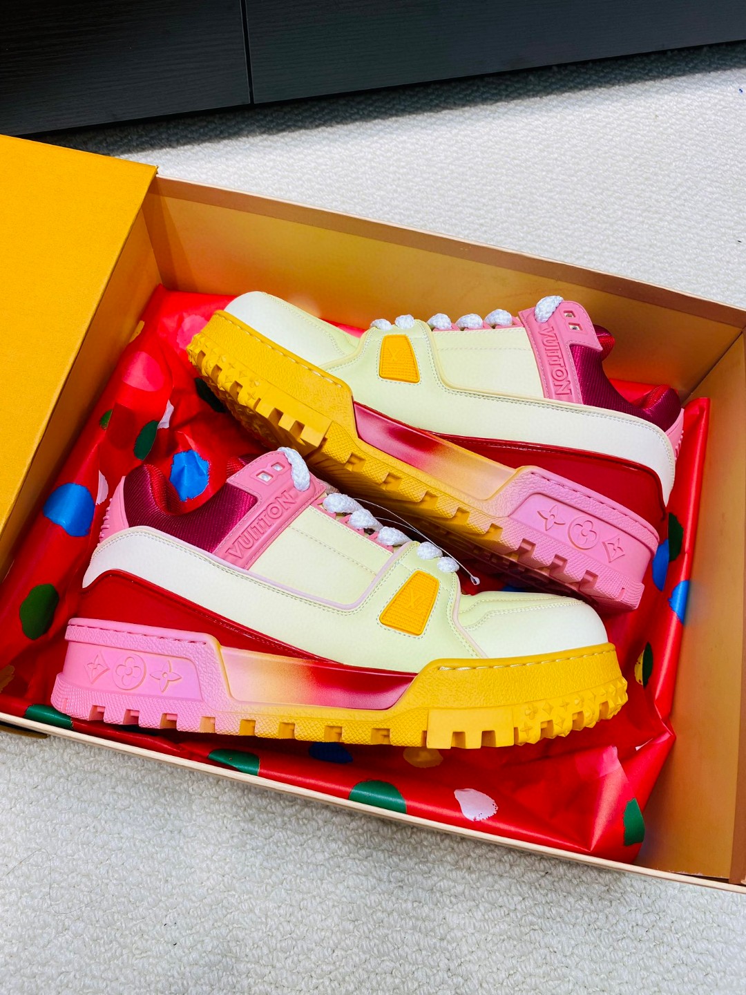 Louis Vuitton Trainer Chameleon sneakers pink yellow red