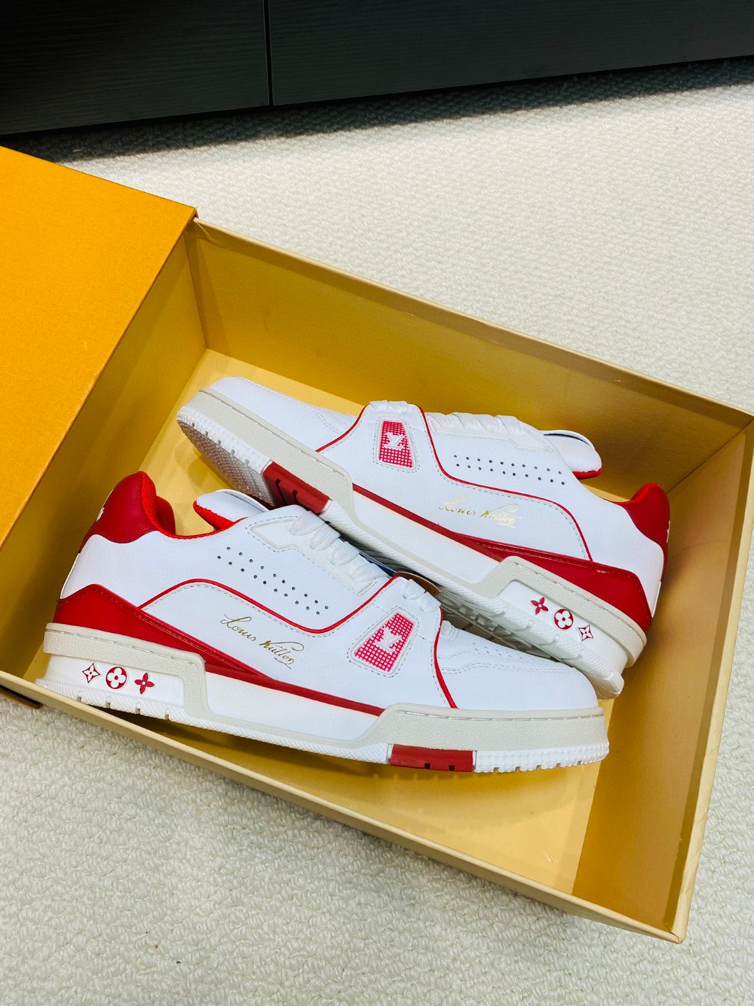 Louis Vuitton X Tyler Trainer Sneakers leather white red