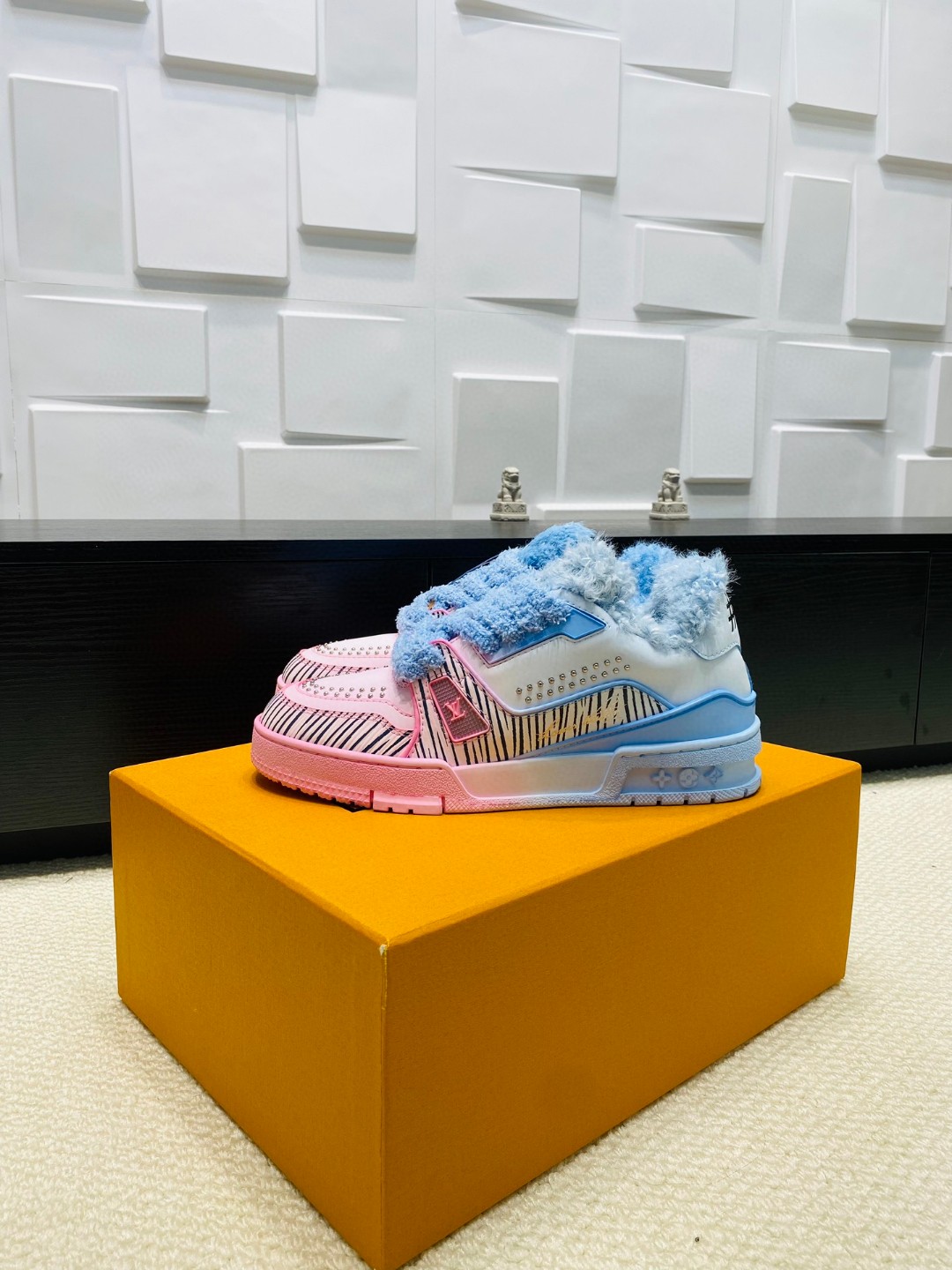 Louis Vuitton X Tyler Trainer stripe sneakers blue pink