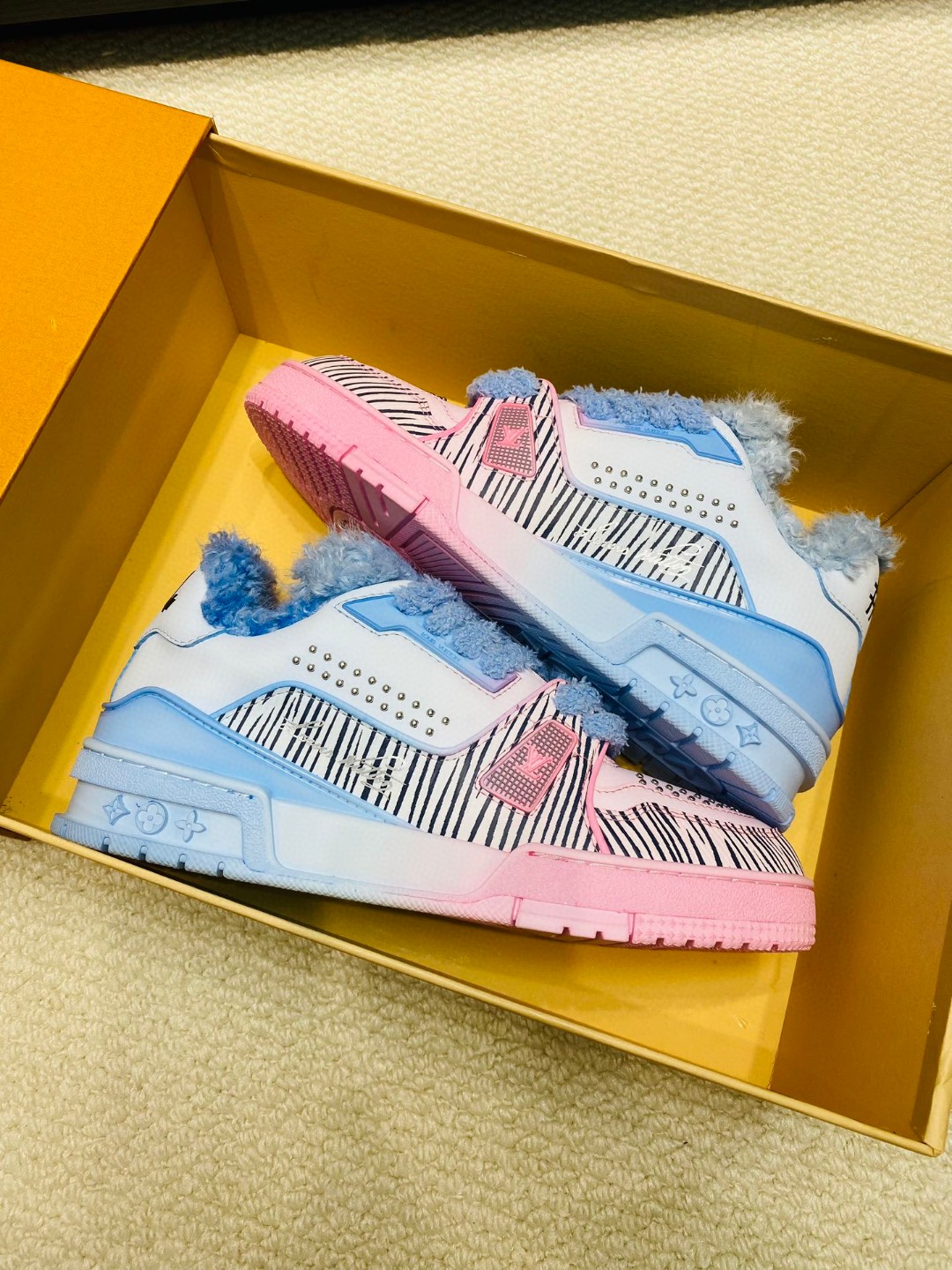 Louis Vuitton X Tyler Trainer stripe sneakers blue pink