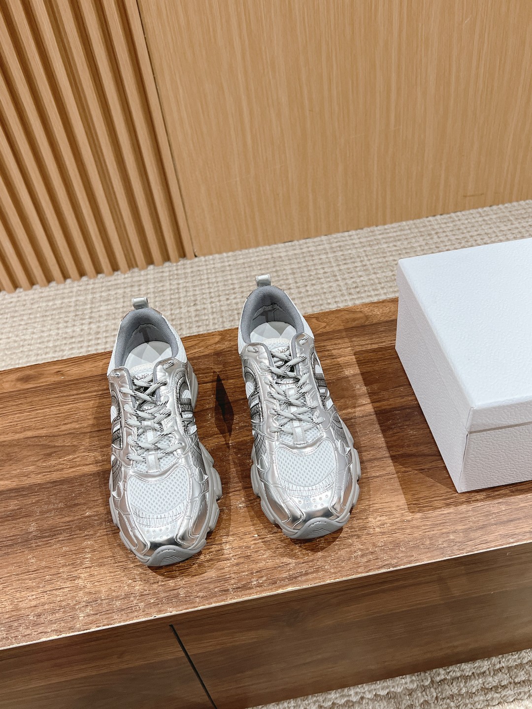 Dior Chrono round toe lace up sneakers silvery