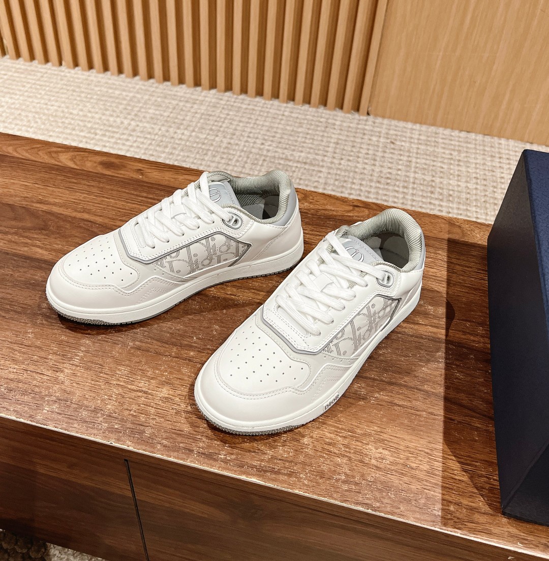 Dior B27 leather low sneakers white grey
