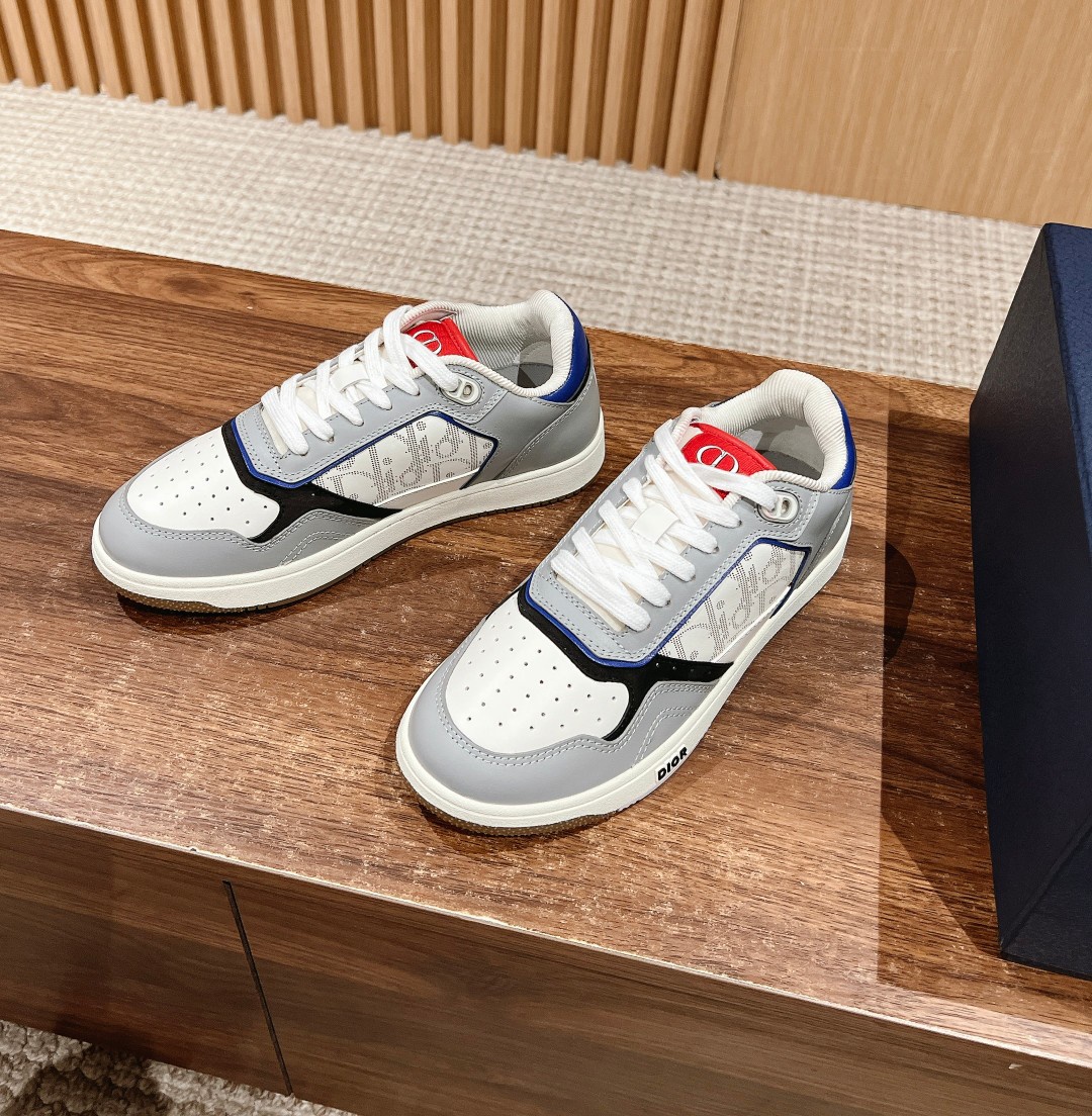 Dior B27 leather low sneakers grey blue white
