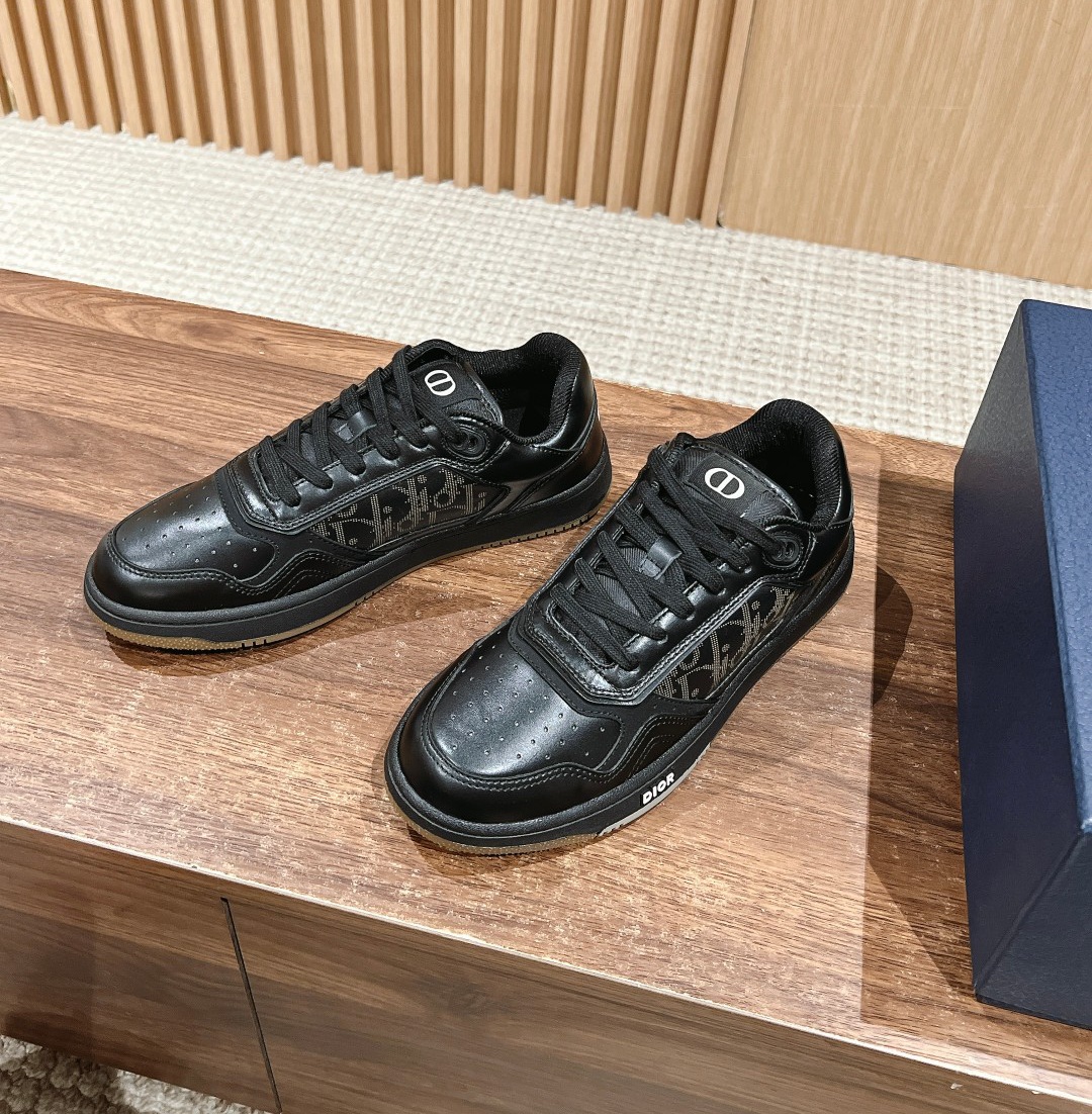 Dior B27 leather low sneakers black brown