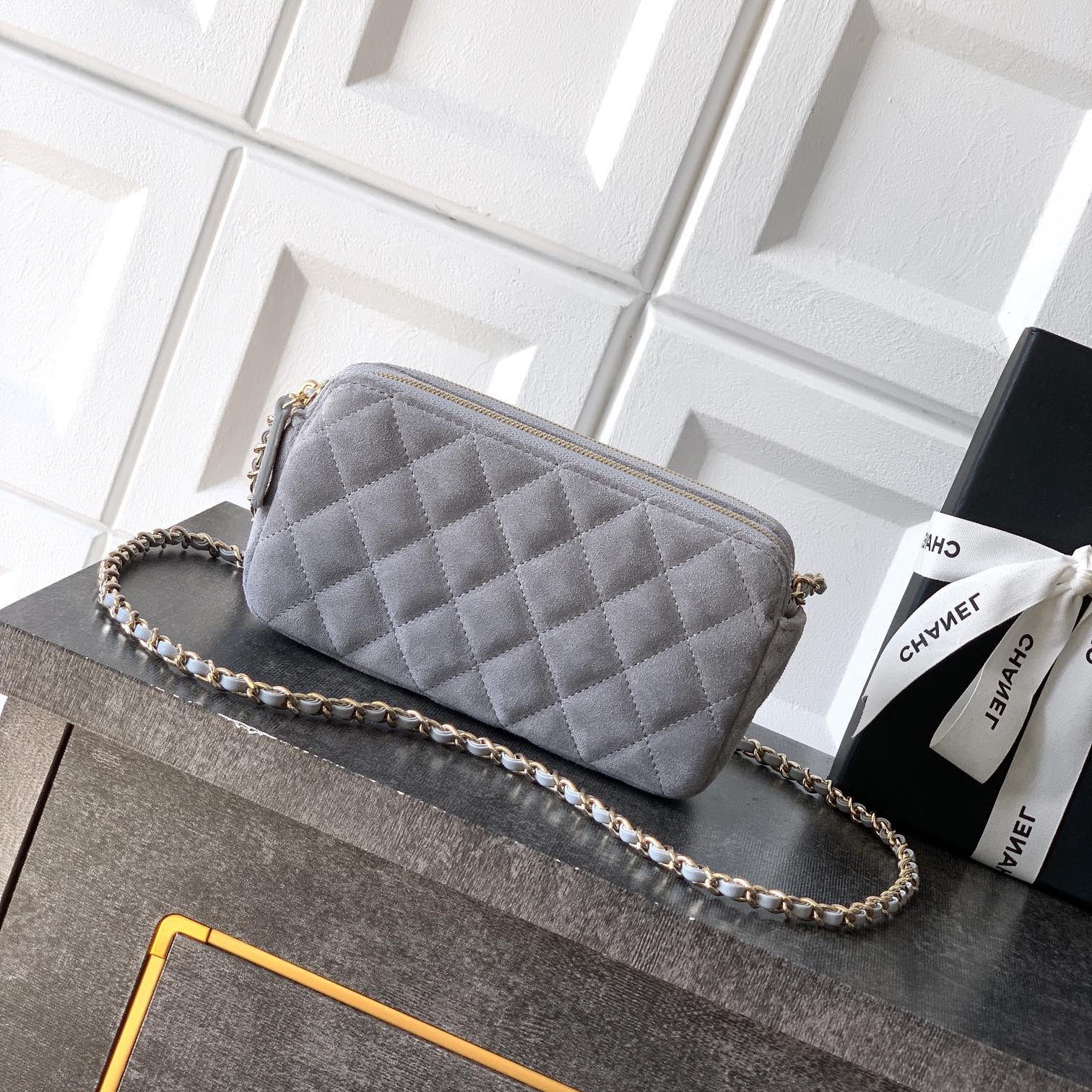 Chanel 25k Rhinestone chain bag Grey