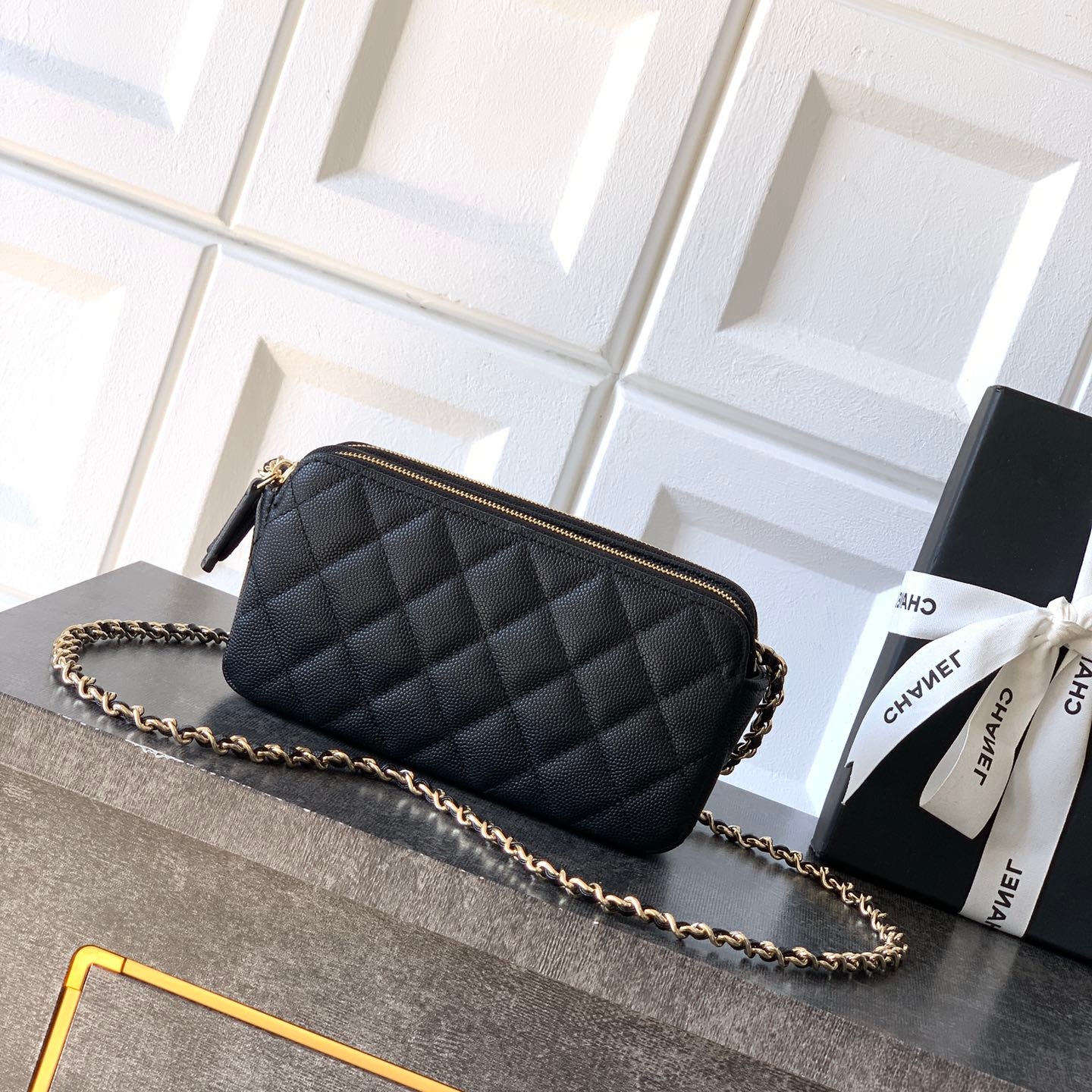 Chanel 25k Rhinestone chain bag Black