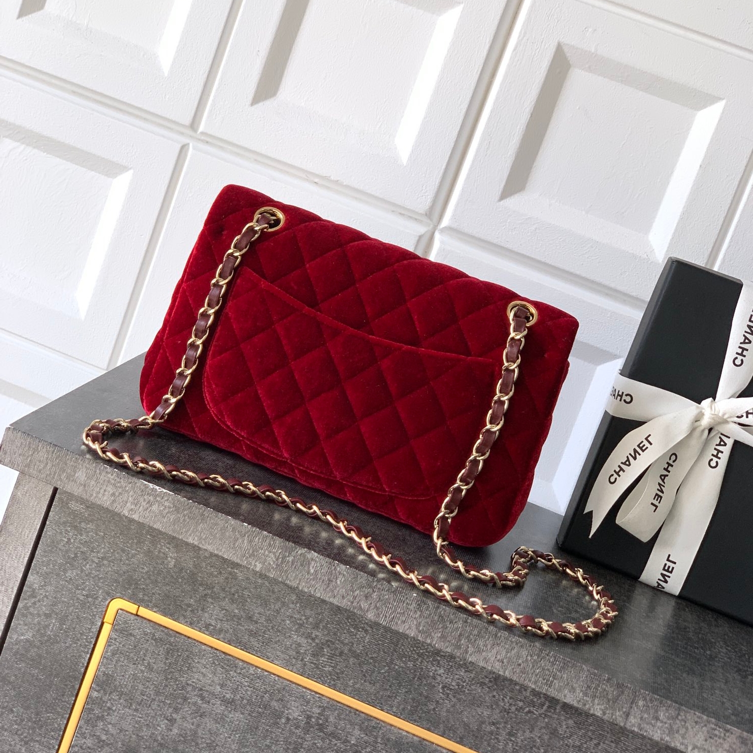 Chanel CF 23C velvet chain bag Red