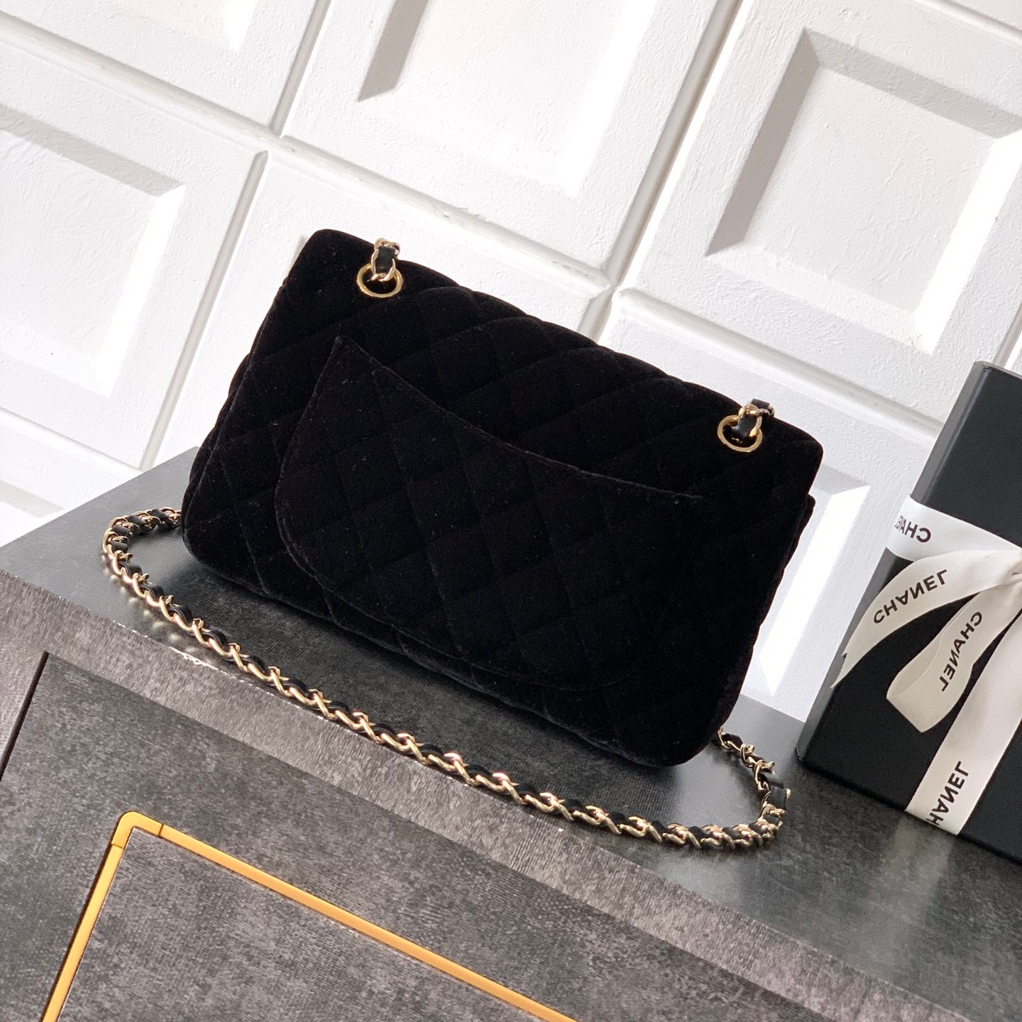Chanel CF 23C velvet chain bag Black