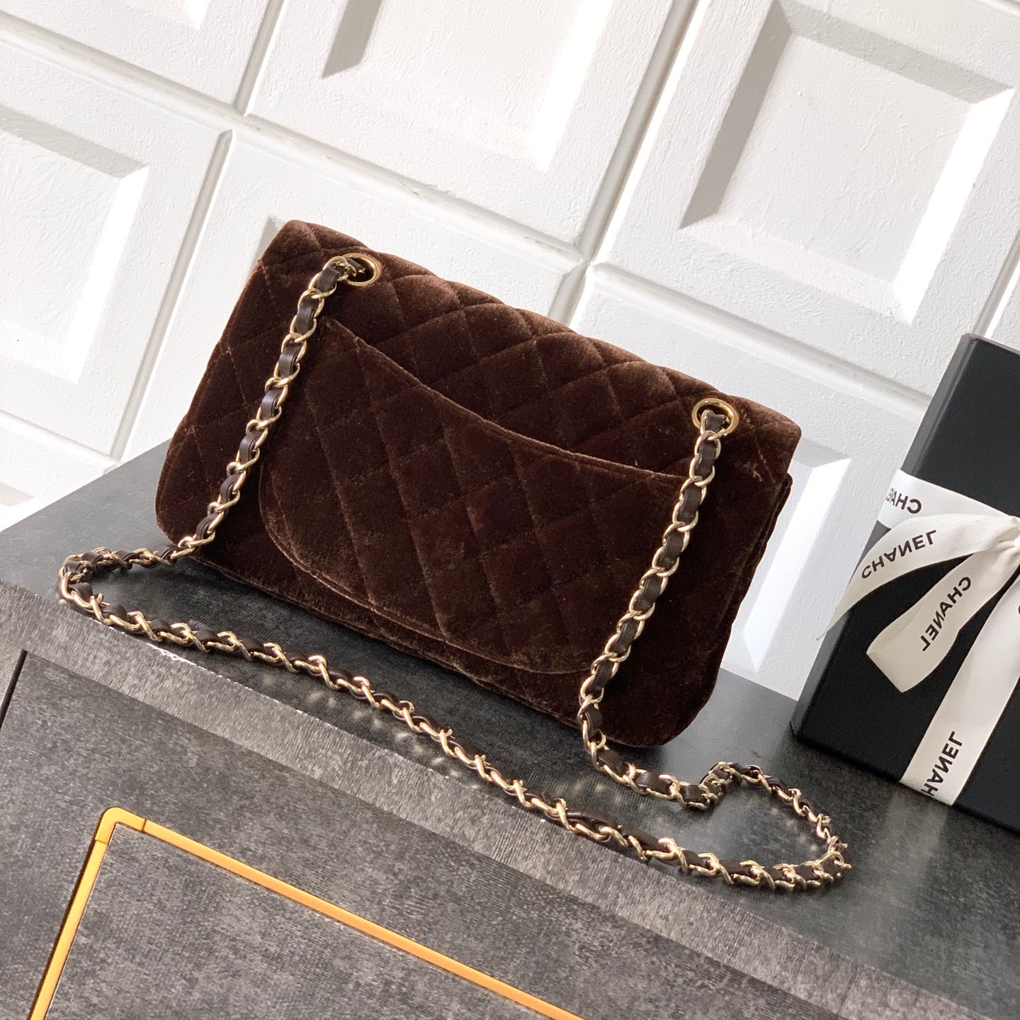 Chanel CF 23C velvet chain bag Brown