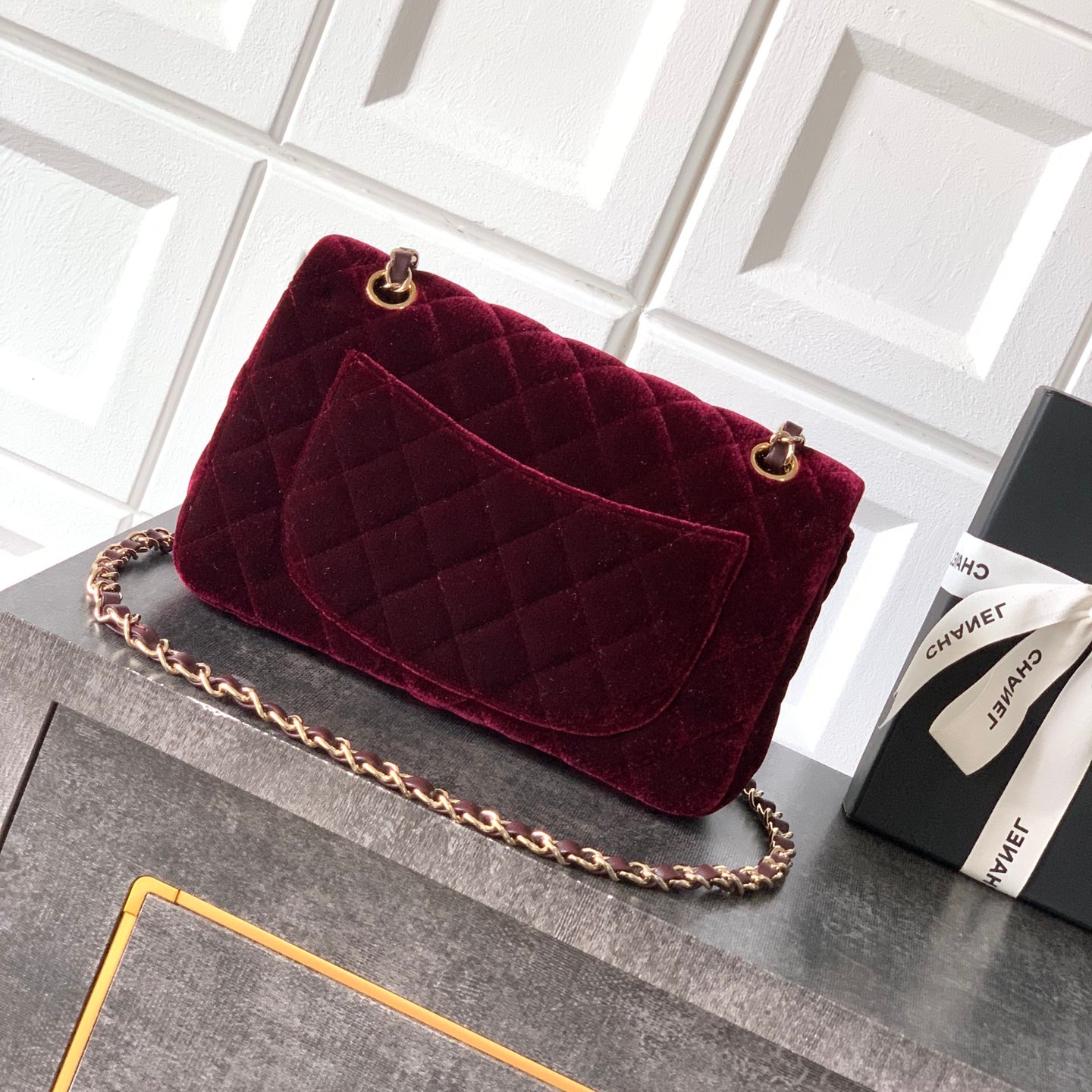 Chanel CF 23C velvet chain bag Wine Red