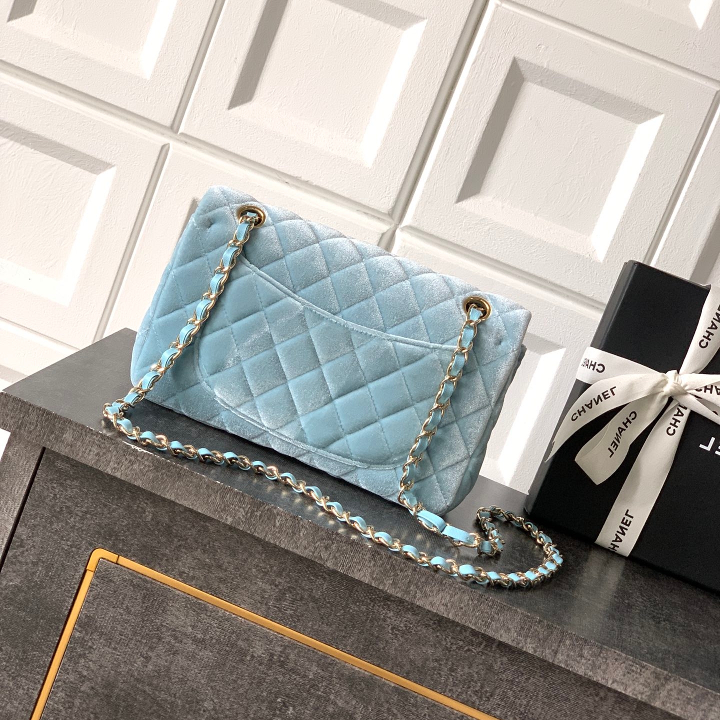 Chanel CF 23C velvet chain bag Blue
