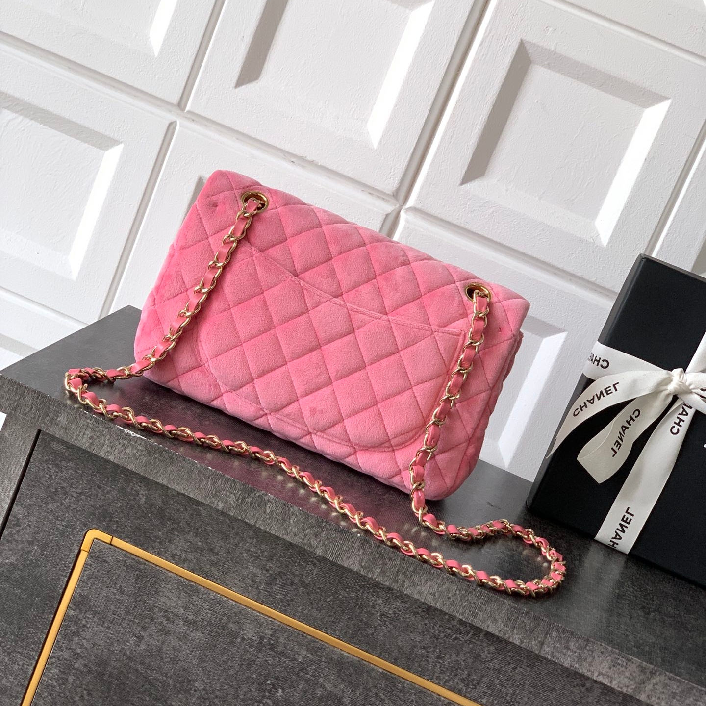 Chanel CF 23C velvet chain bag Pink