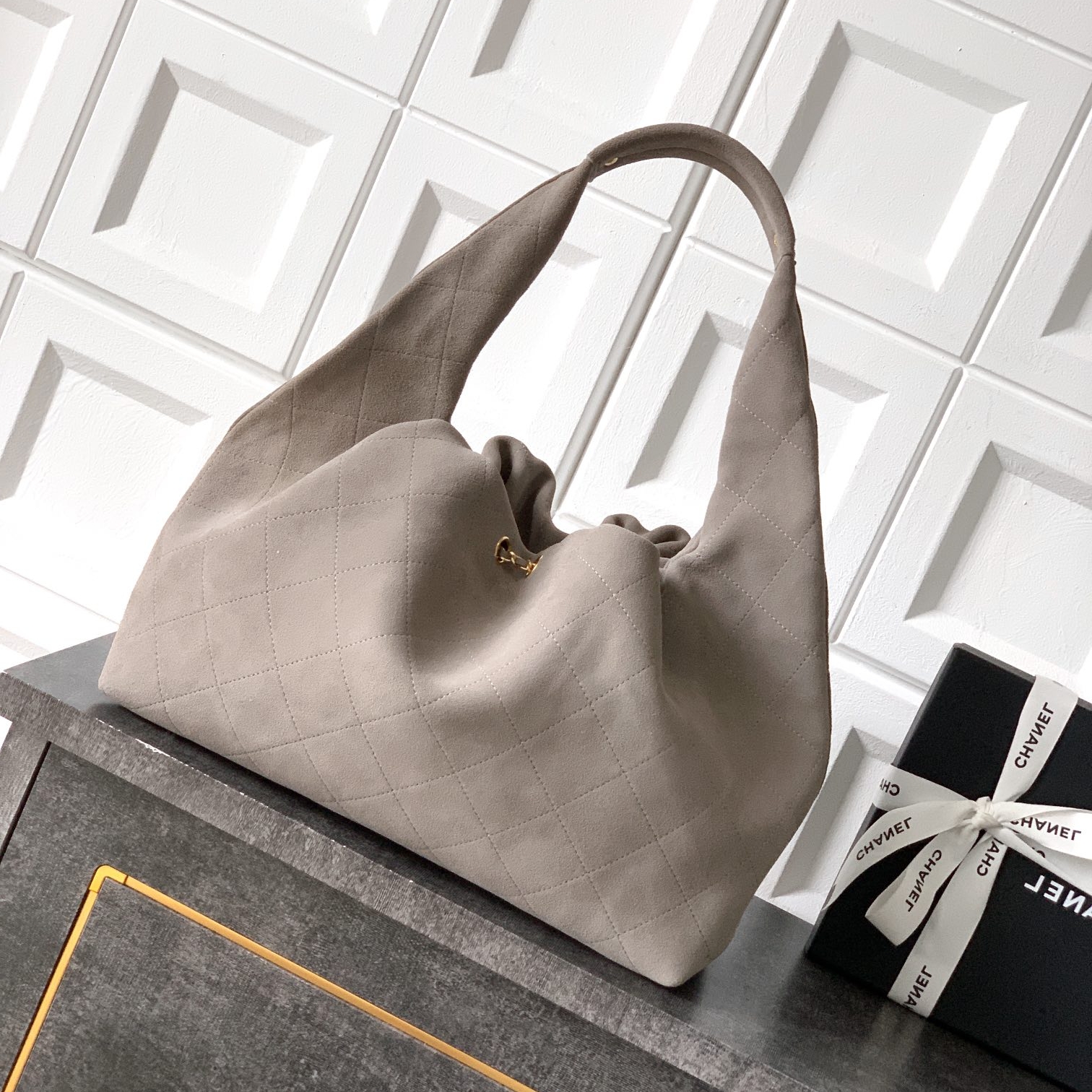 Chanel 26C cloud  leather  hobo bag Grey
