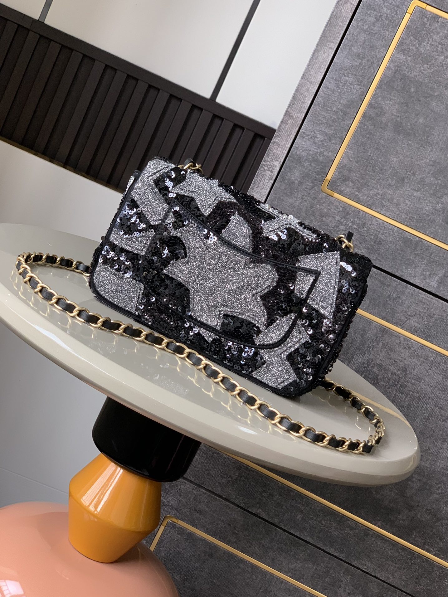 Chanel CF 25P glitter chain bag Rectangular Mini Black